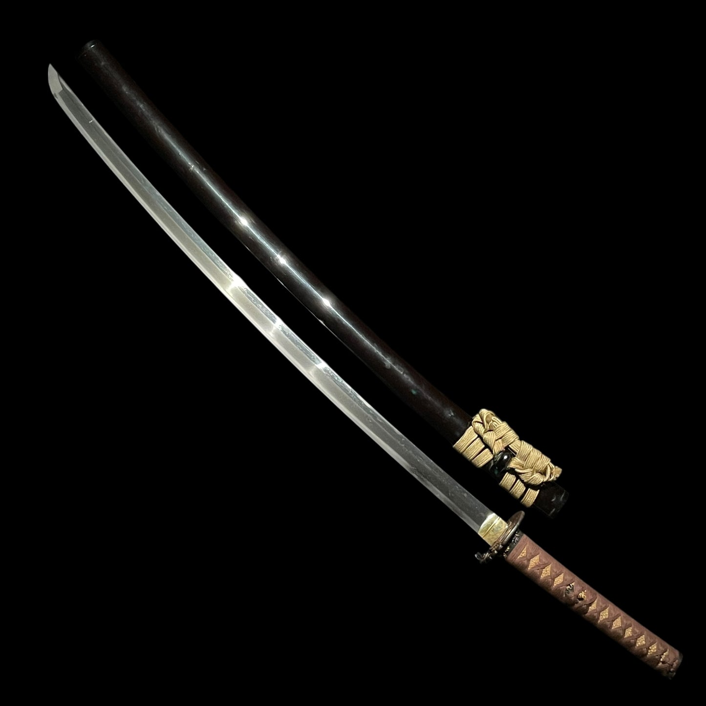 Wonderful Tsukamae Long KATANA, Wave and Rabbit Tsuba, Shishi Fuchikashira