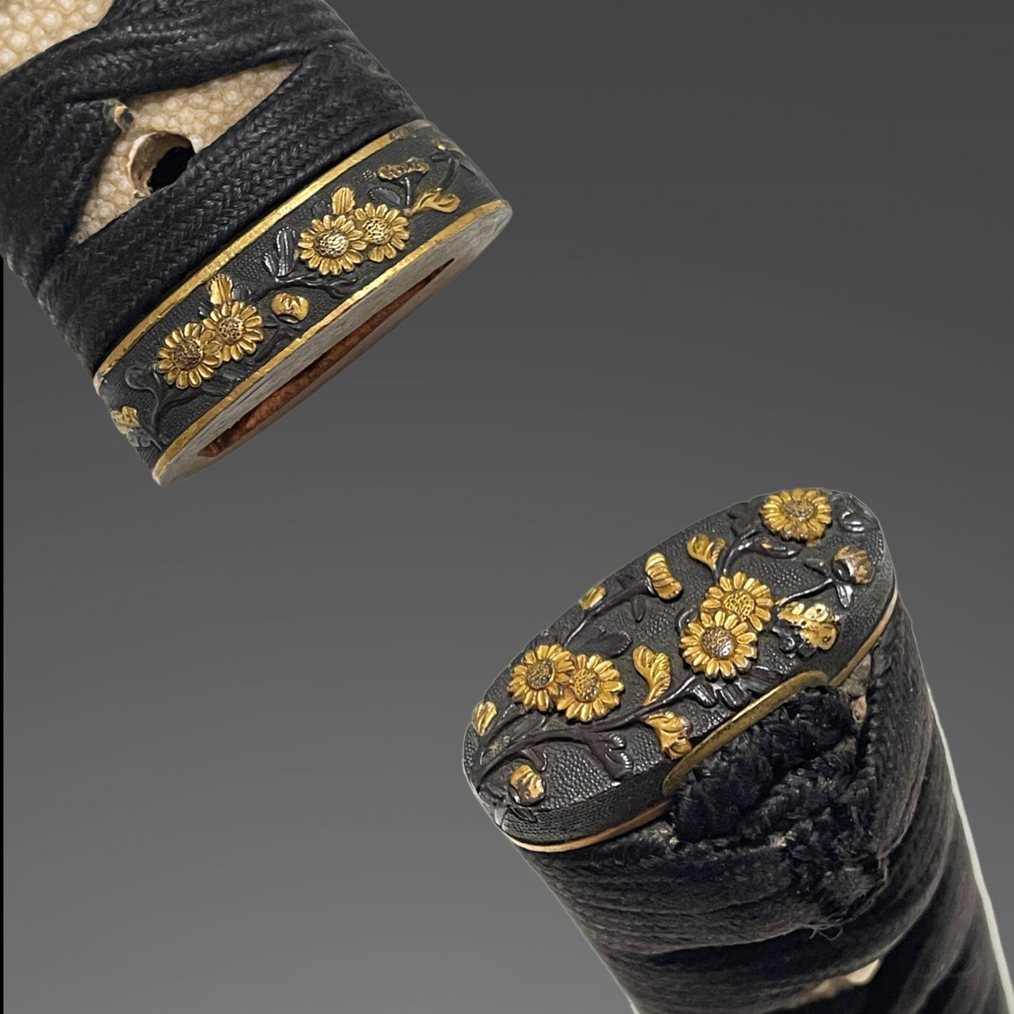 Mino Style Fuchikashira Long Wakizashi, Tadatsugu 忠次 signed Tsuba, Edo peiord mumei