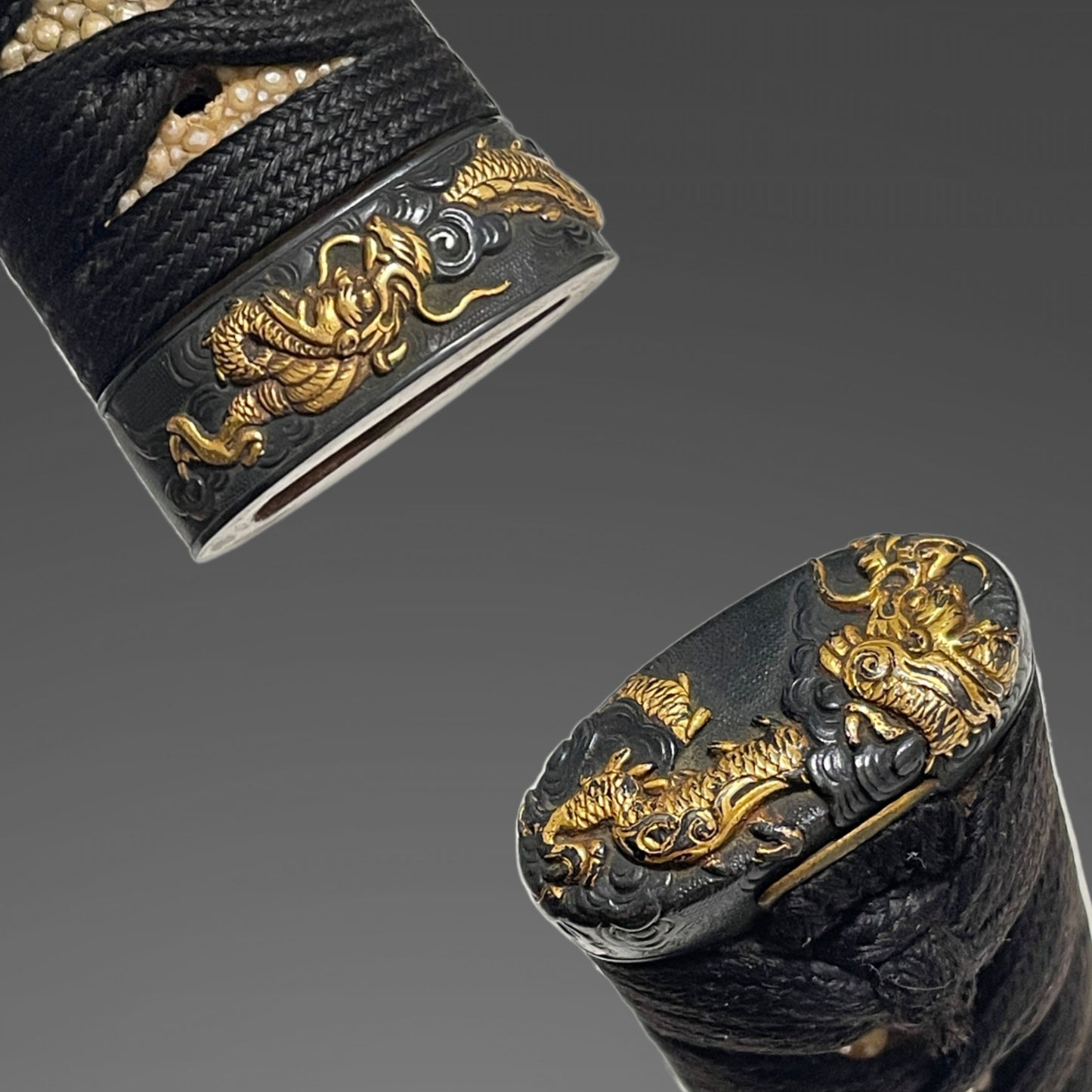 Dragon Fuchikashira, Long Wakizashi, 真鍮散鍔, Muromachi period mumei