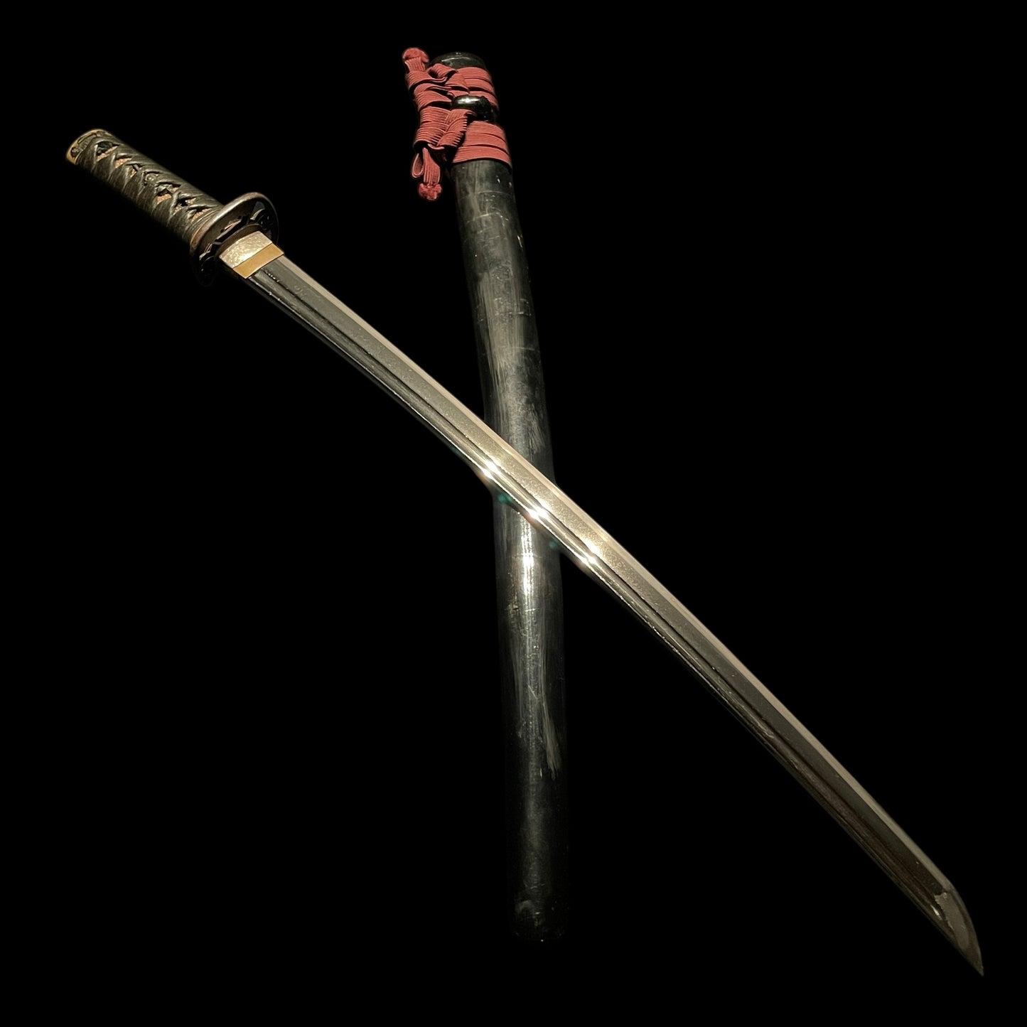 Bohi 棒樋 Long Wakizashi, Iron Sukashi Tsuba, Edo period mumei