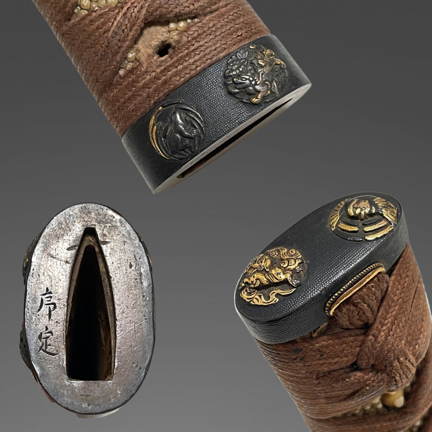 Red Wakizashi Catfish Kozuka,  Tsuda Echizennokami Sukehiro August 1681 signed