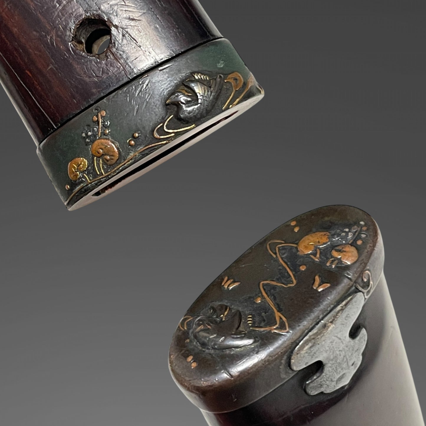 Red Wakizashi, Nobuhisa 宣壽 signed Tsuba, 朱塗腰樋 Red Koshibi, Edo period mumei