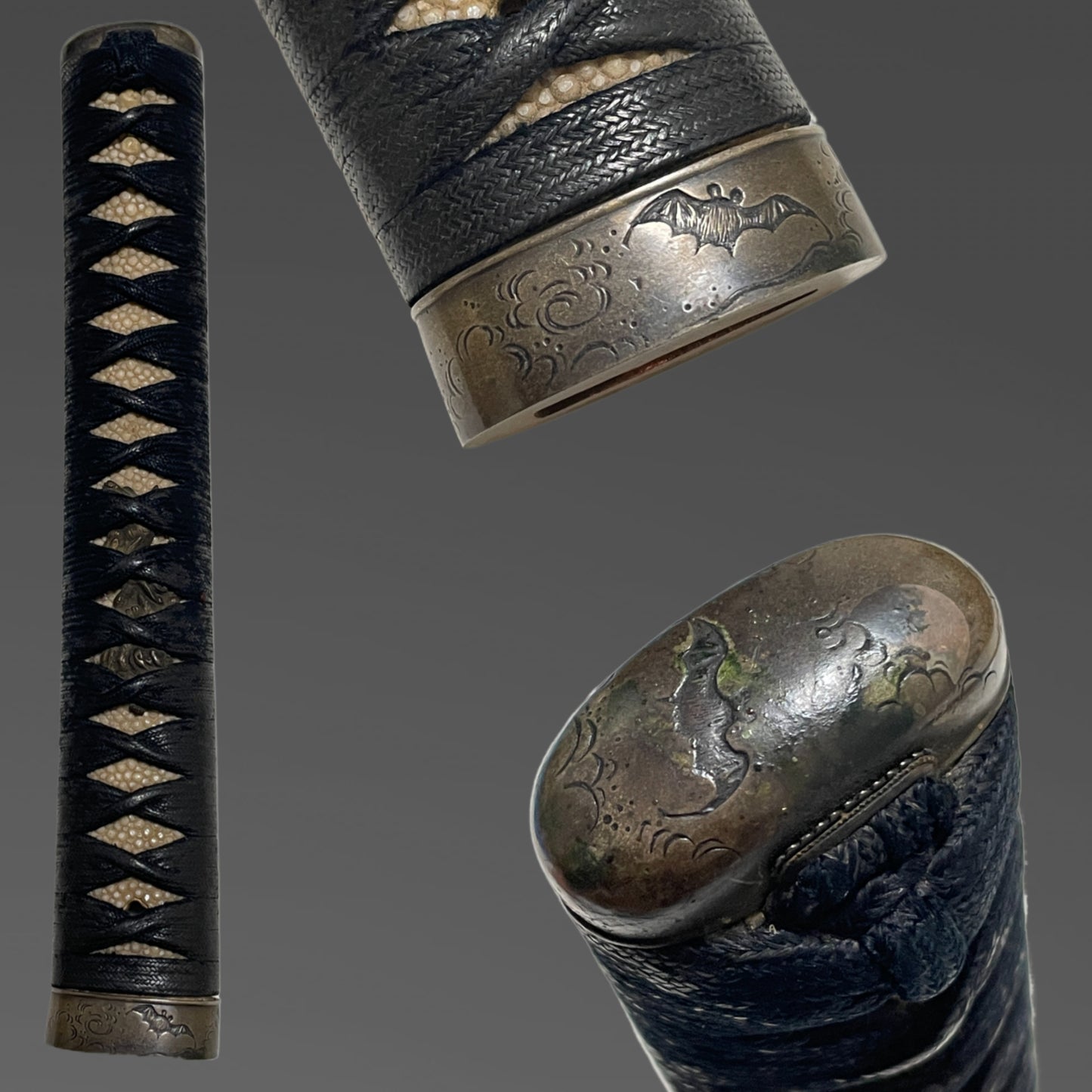Red Long KATANA, Bat Fuchikashira, Dragon Tsuba, Inrokizami-Saya 印籠刻鞘, Edo period mumei