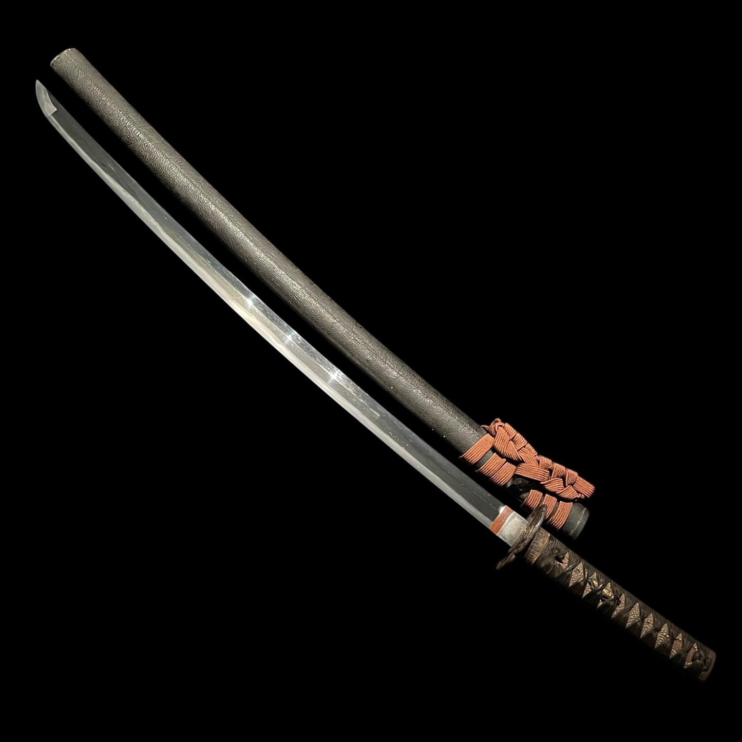 Morimitsu 盛光 signed KATANA, Shinchu Chirashi Tsuba 真鍮散鍔, with Shirasaya