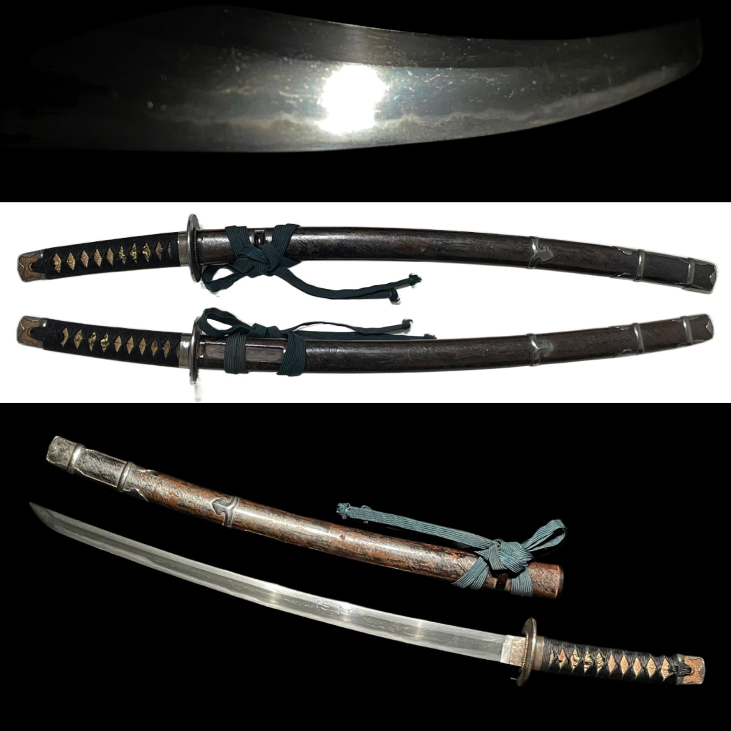 Handachi-Koshirae 半太刀拵 Wakizashi, Silver Fittings, Bonji 梵字 blade