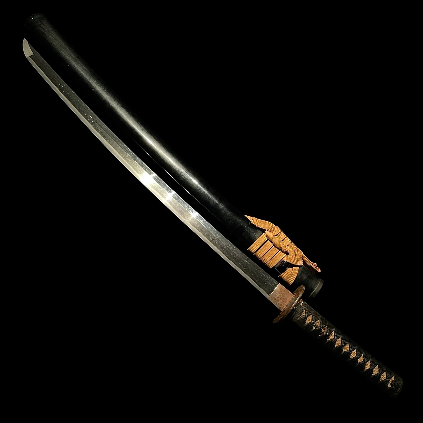 Long Wakizashi with Shakudo Bird Fuchikashira and Gold inaly Tsuba, Edo period mumei