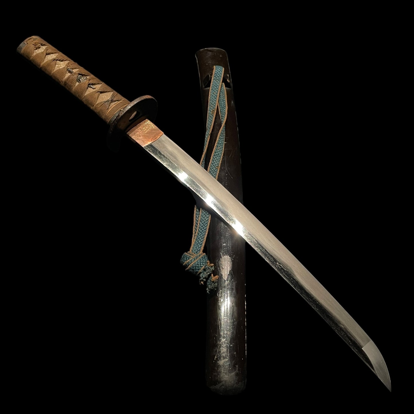 Short Wakizashi, Musha Fuchikashira 武者縁頭, Edo period mumei