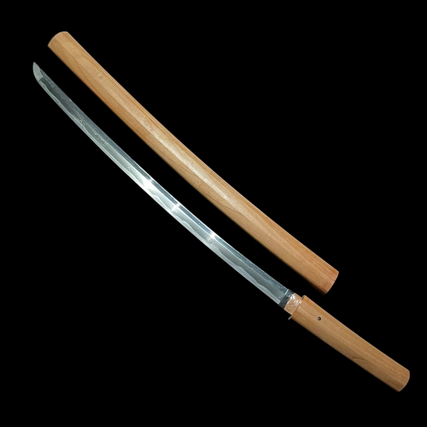 Midare-Hamon Wakizashi in Shirasaya, Edo period mumei, Shakudo and Copper Habaki