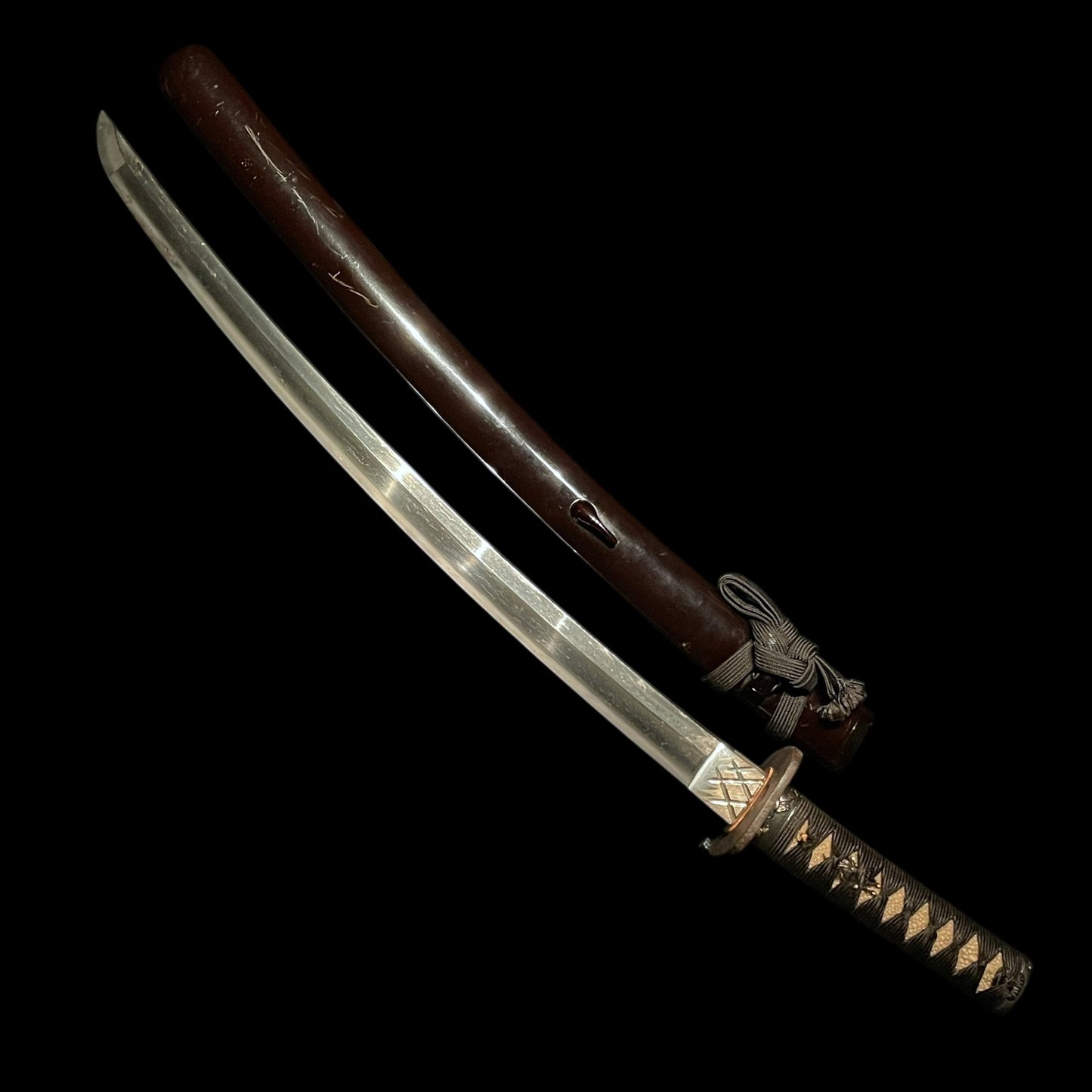 Landscape Fuchikashira 風景図縁頭, Oozori Wakizashi,  Signed Tsuba, Kashu Habaki