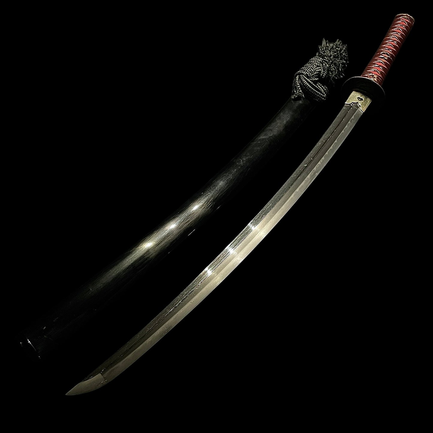 Long Wakizashi, Soebi 添樋, Waterfowl Tsuba, Wave Fuchikashira, Edo period mumei