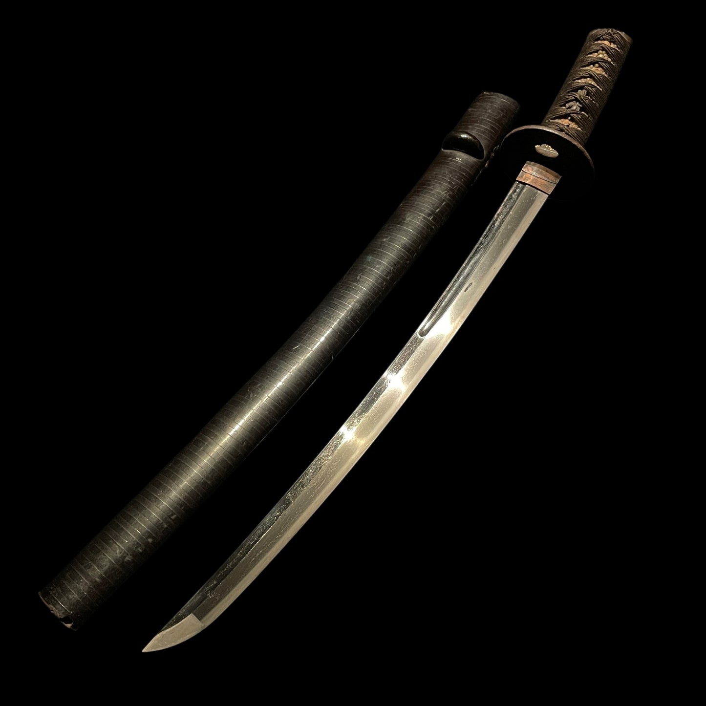 Nobukuni 信国 signed Wakizashi, Plum Fuchikashira, Aoi Menuki, Muromachi period