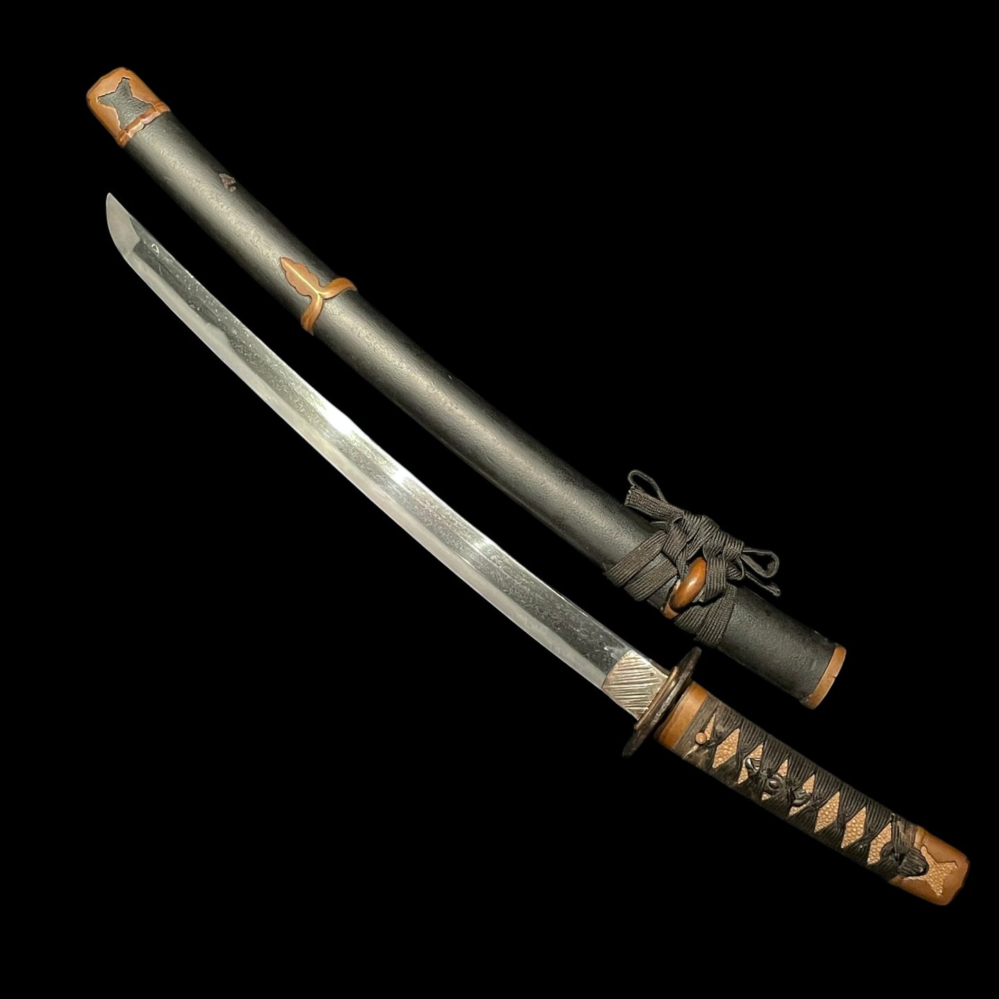 Handachi Koshirae Wakizashi 半太刀拵脇差, Copper Fittings, Tsukimirojin-Tsuba 月見老人鍔