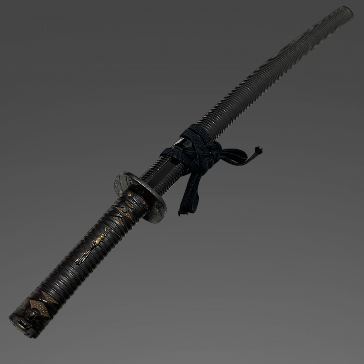 Sendankizami-Saya 千段刻鞘 Long Wakizashi, Ninja Style Straight blade, Edo period mumei