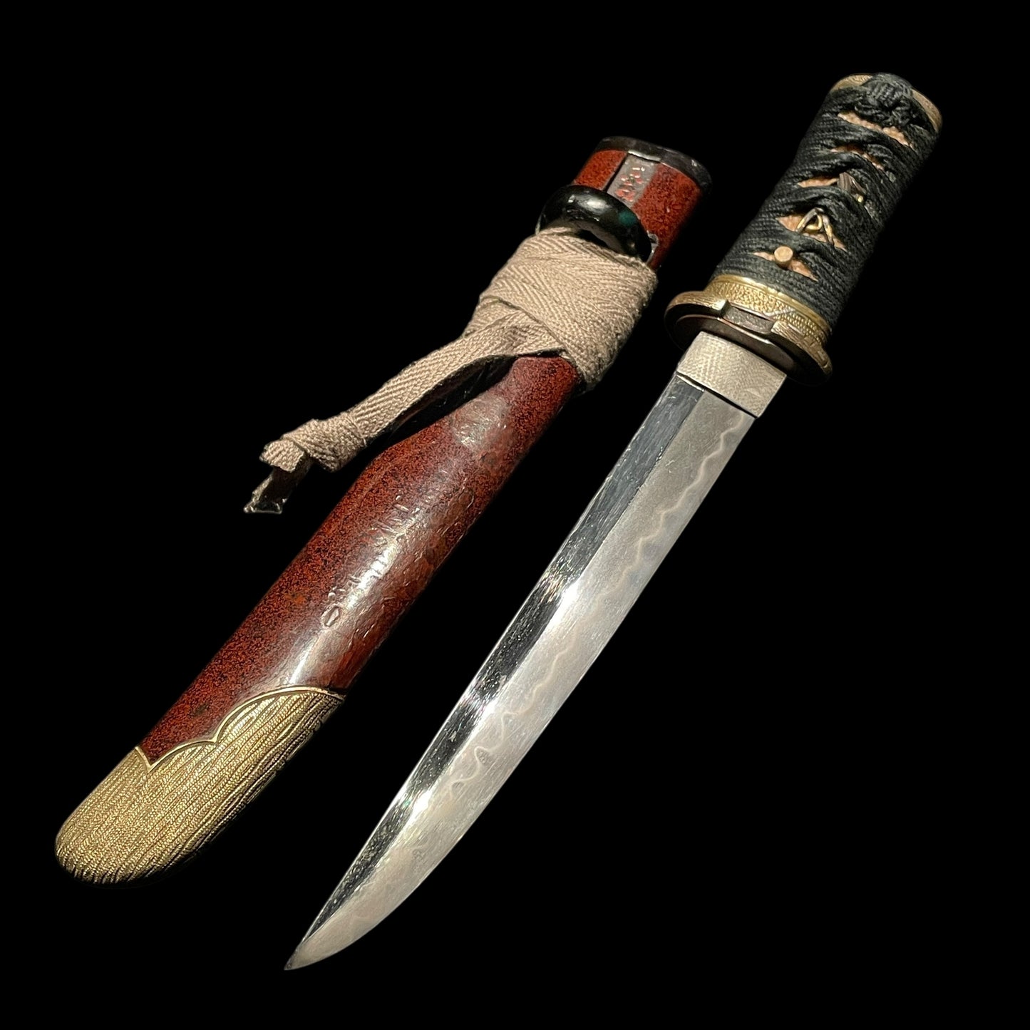 Red Matsushiro Koshirae TANTO, Rare Style blade,  Brass Fittings