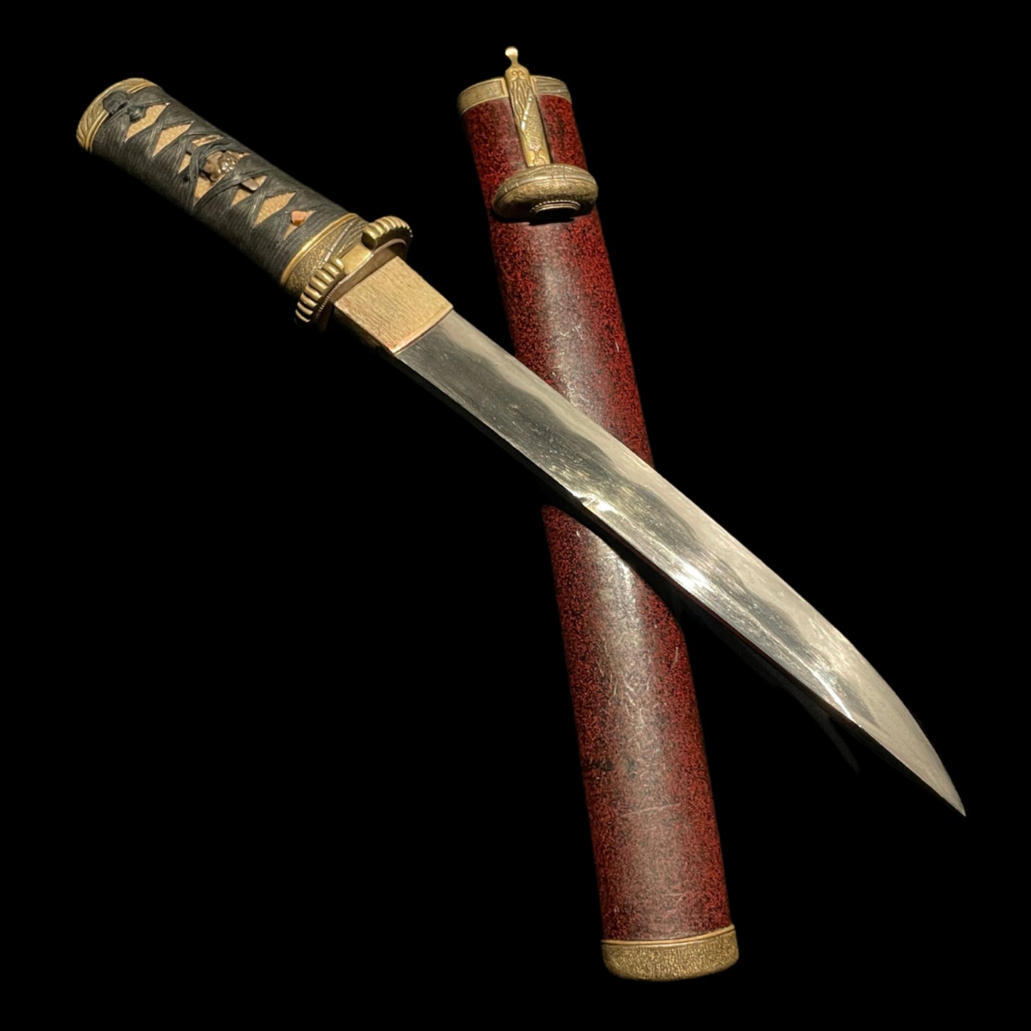 Red Matsushiro TANTO Unokubi Style, with KOZUKA KOGAI, Edo period mumei