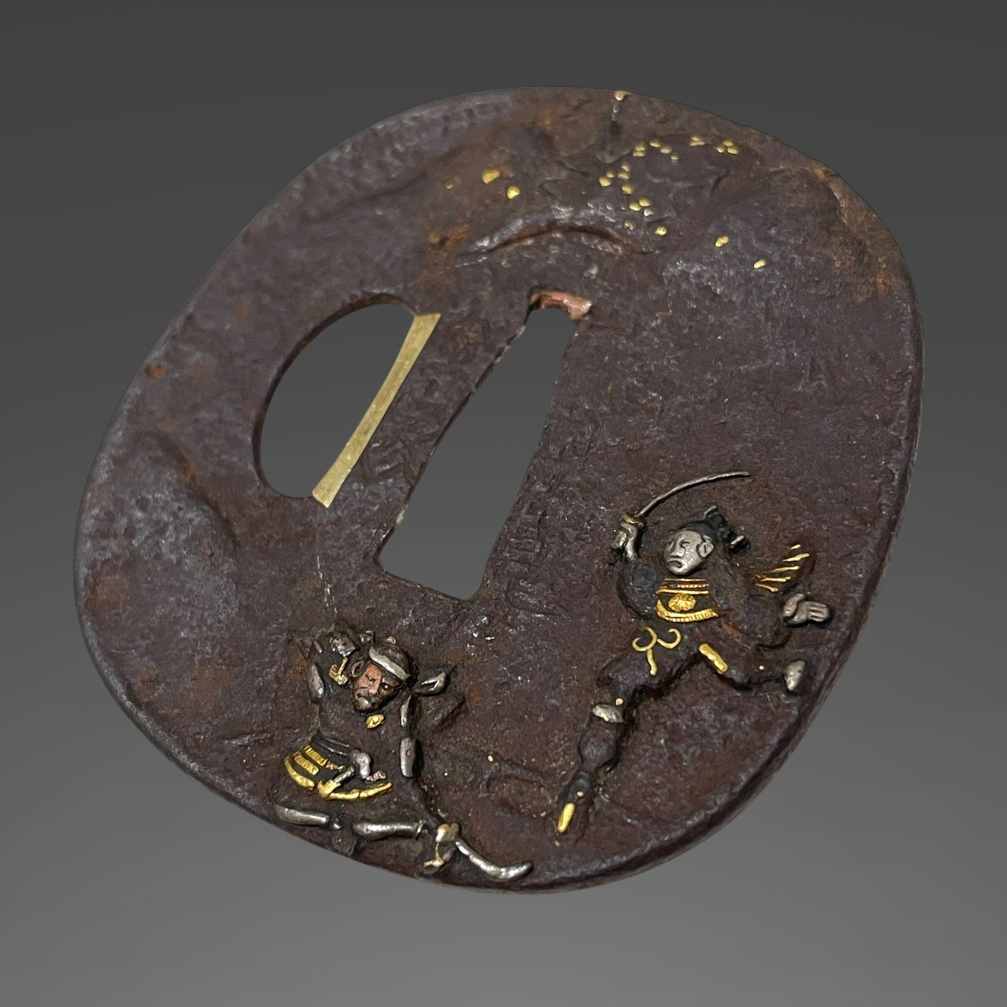 Naginata Naoshi Wakizashi, Samurai Tsuba, Miminaga Usagi 耳長兎 Fuchi, Muromachi period mumei