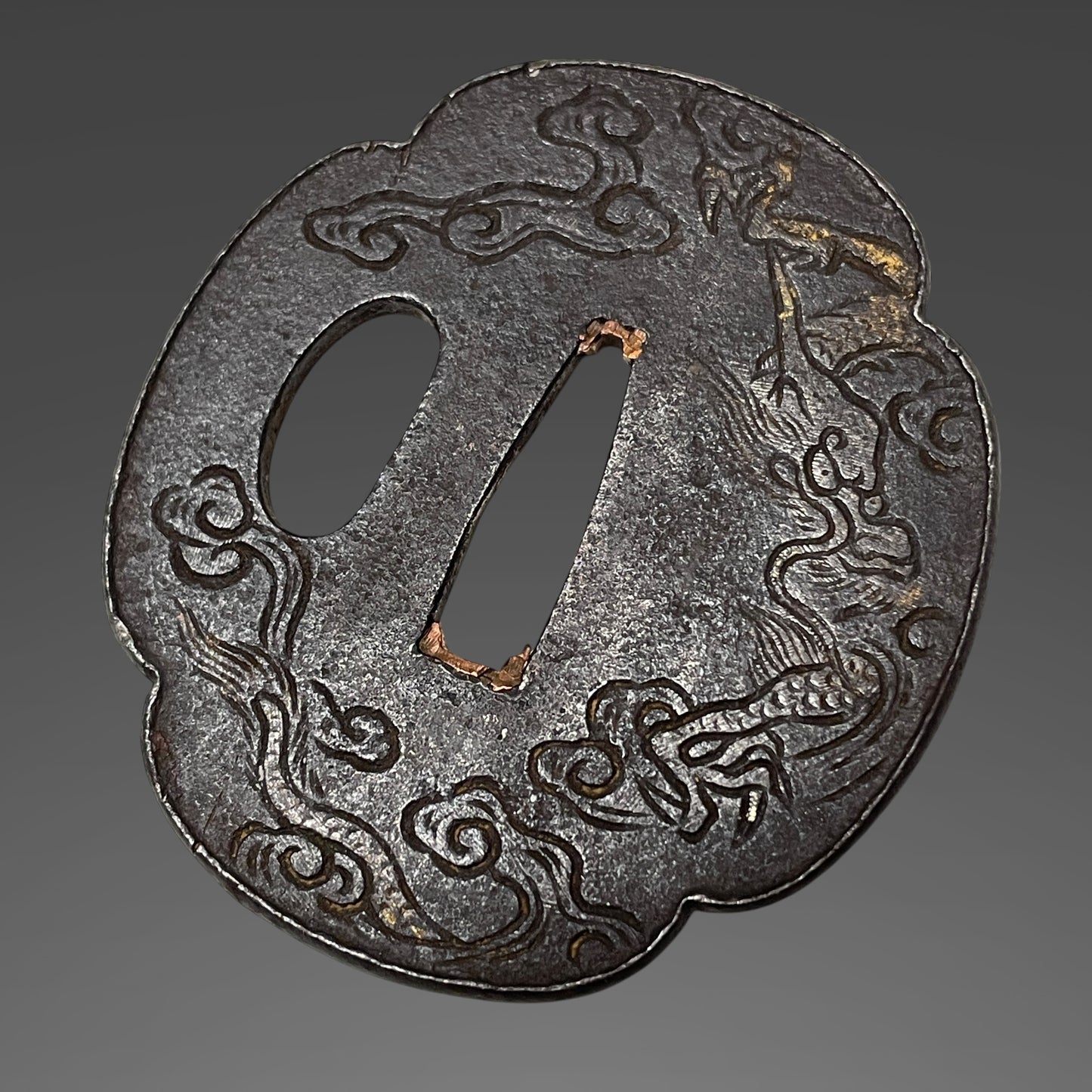Dragon Tsuba, Shobuzukuri Wakizashi, Muromachi period mumei