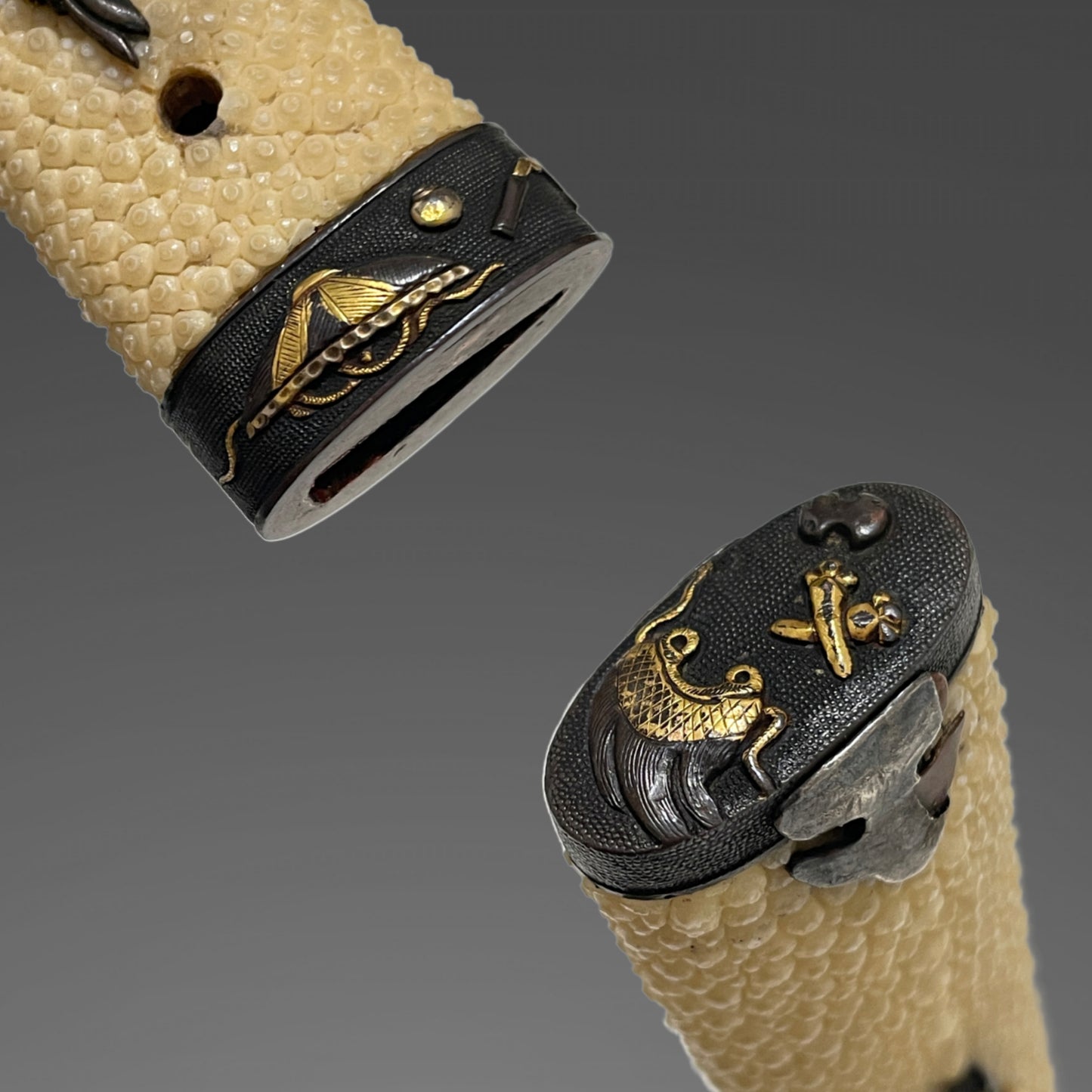 Shobuzukuri Aikuchi Wakizashi, Takarazukushi Fuchikashira, Muromachi period mumei