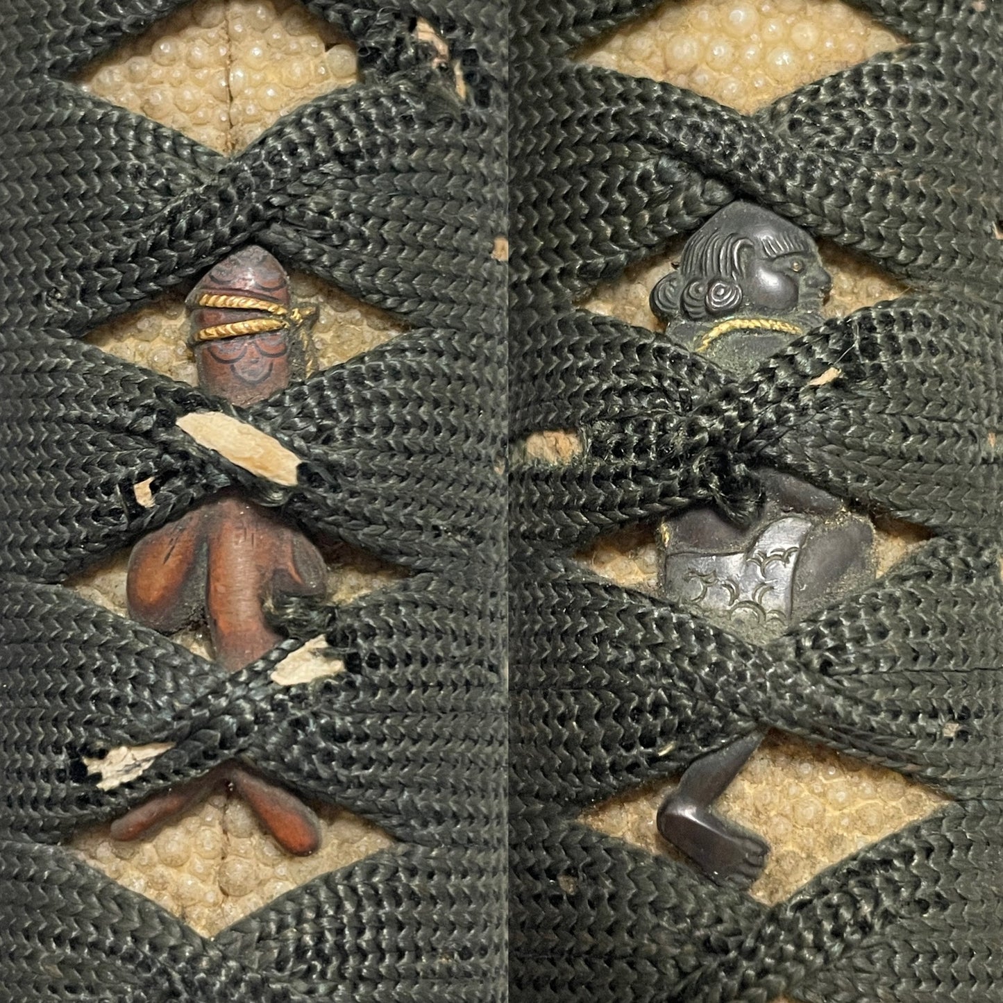 Amazing Hamon Wakizashi, Interesting Menuki, Peony Fuchikashira, Edo period mumei