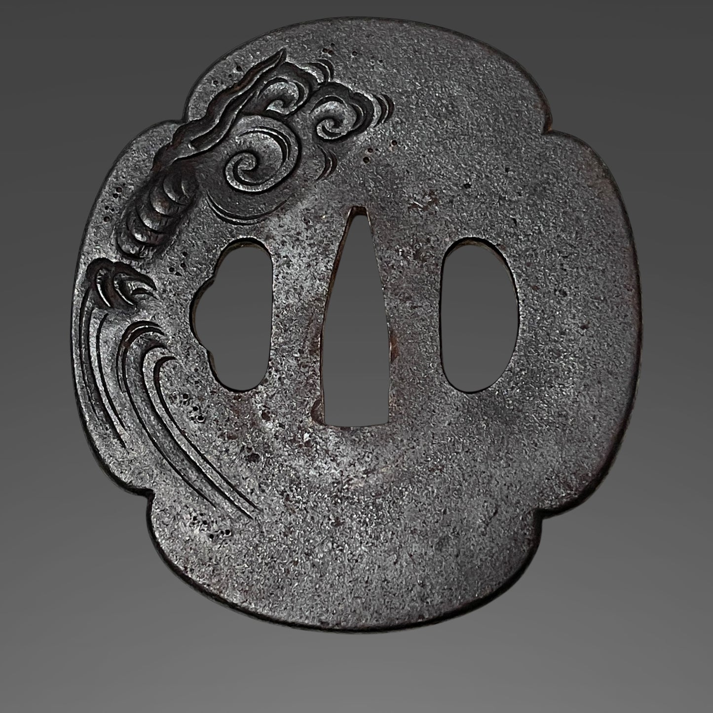 Dragon Tsuba and Menuki, Long Wakizashi, Wave Fuchikashira, Edo period mumei