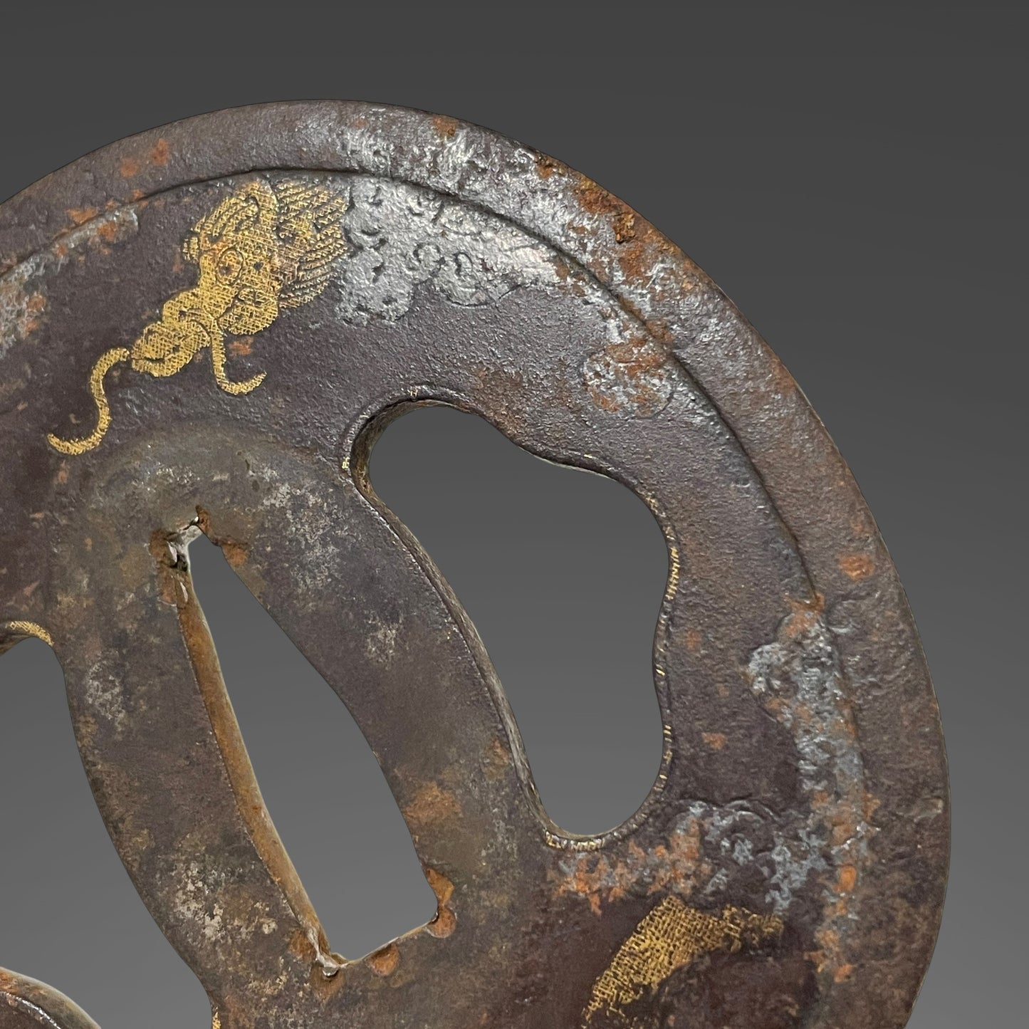 Kaenaga 兼長 signed Ryakushiki-GUNTO, 金棒 Kanabou Menuki, Dragon Tsuba