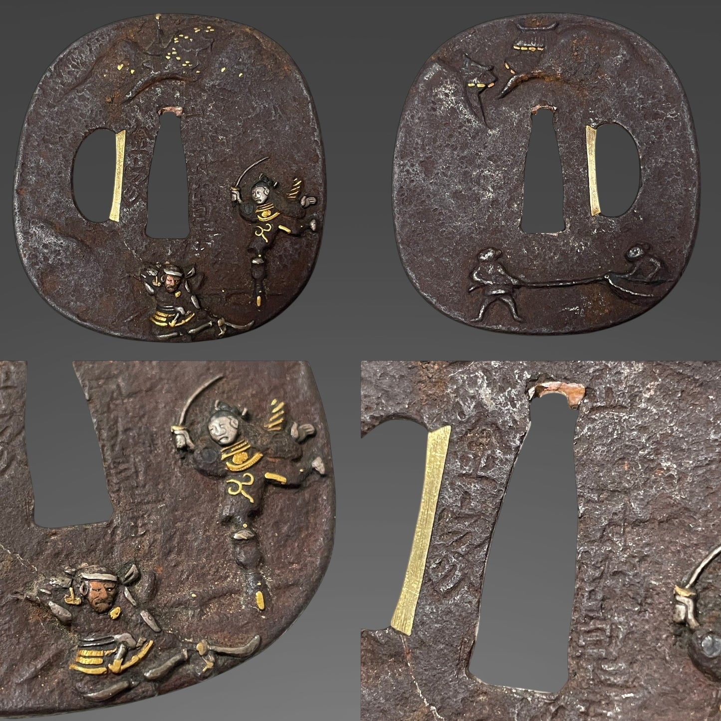 Naginata Naoshi Wakizashi, Samurai Tsuba, Miminaga Usagi 耳長兎 Fuchi, Muromachi period mumei