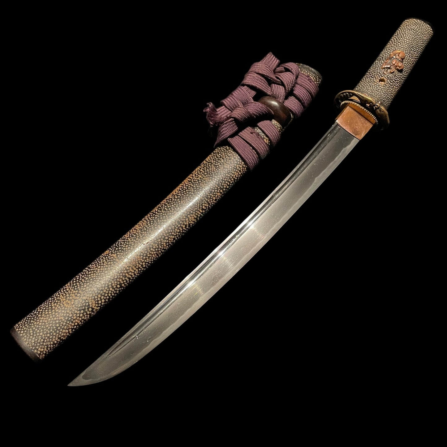 Rayskin Koshirae 鮫皮研出拵, Jumyo 壽命 Wakizashi, Muromachi period, with Shirasaya