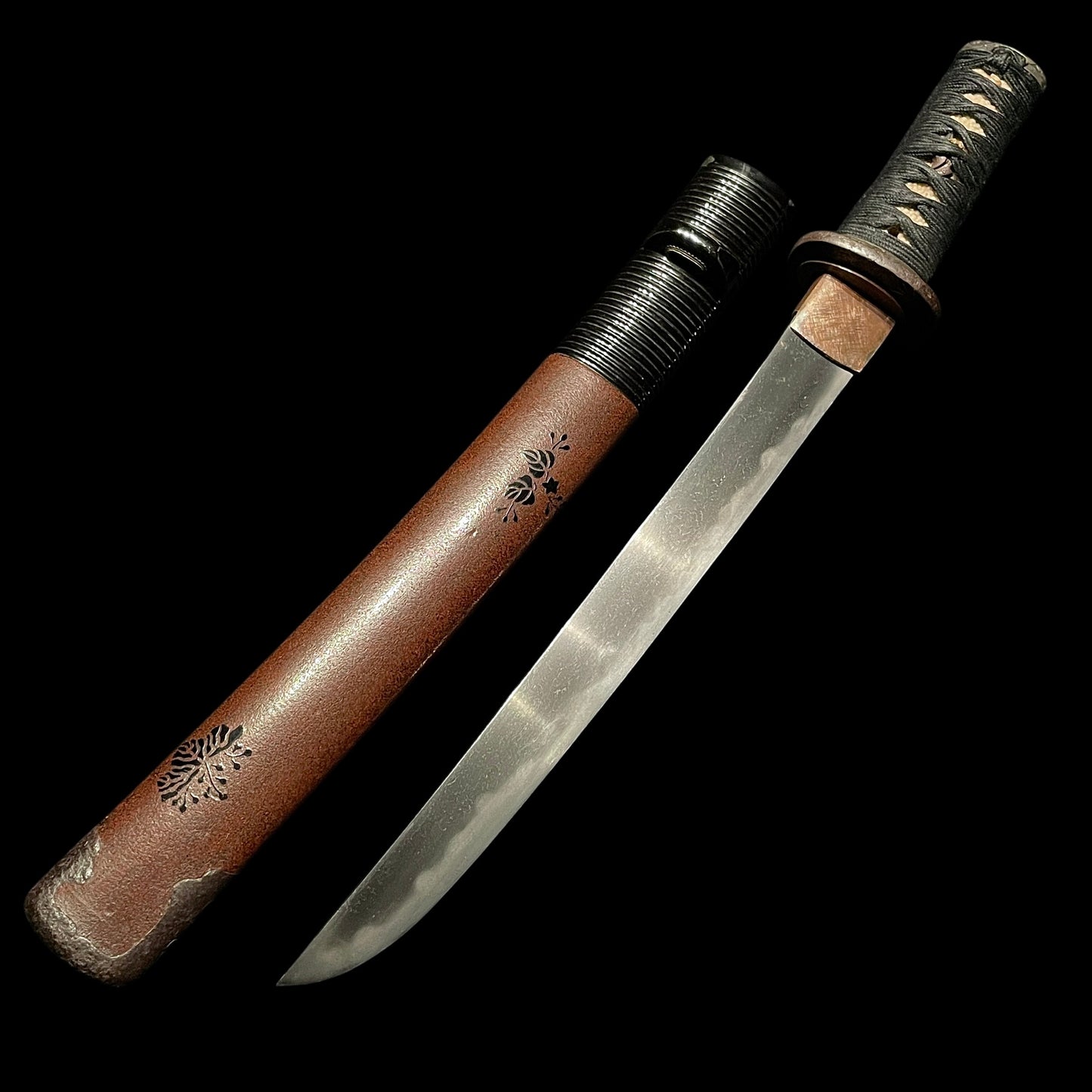 YOROIDOSHI 鎧通し TANTO, Thick Blade, Cherry blossoms Fuchikashira, Dragon and Tiger Kozuka
