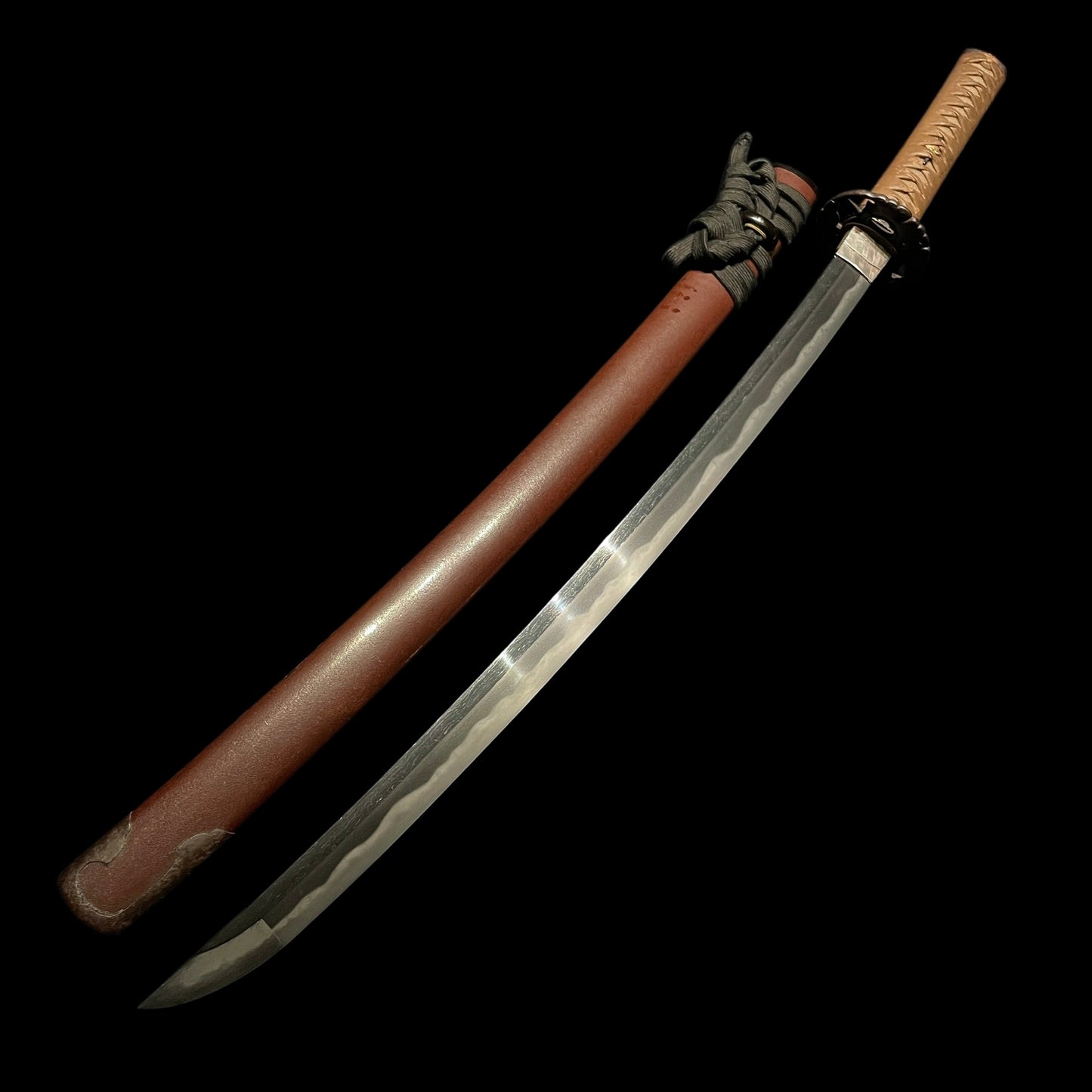 Ookissaki 大切先 Long Wakizashi, Choshuju Yuken 長州住友賢 signed Tsuba, Early Edo period mumei
