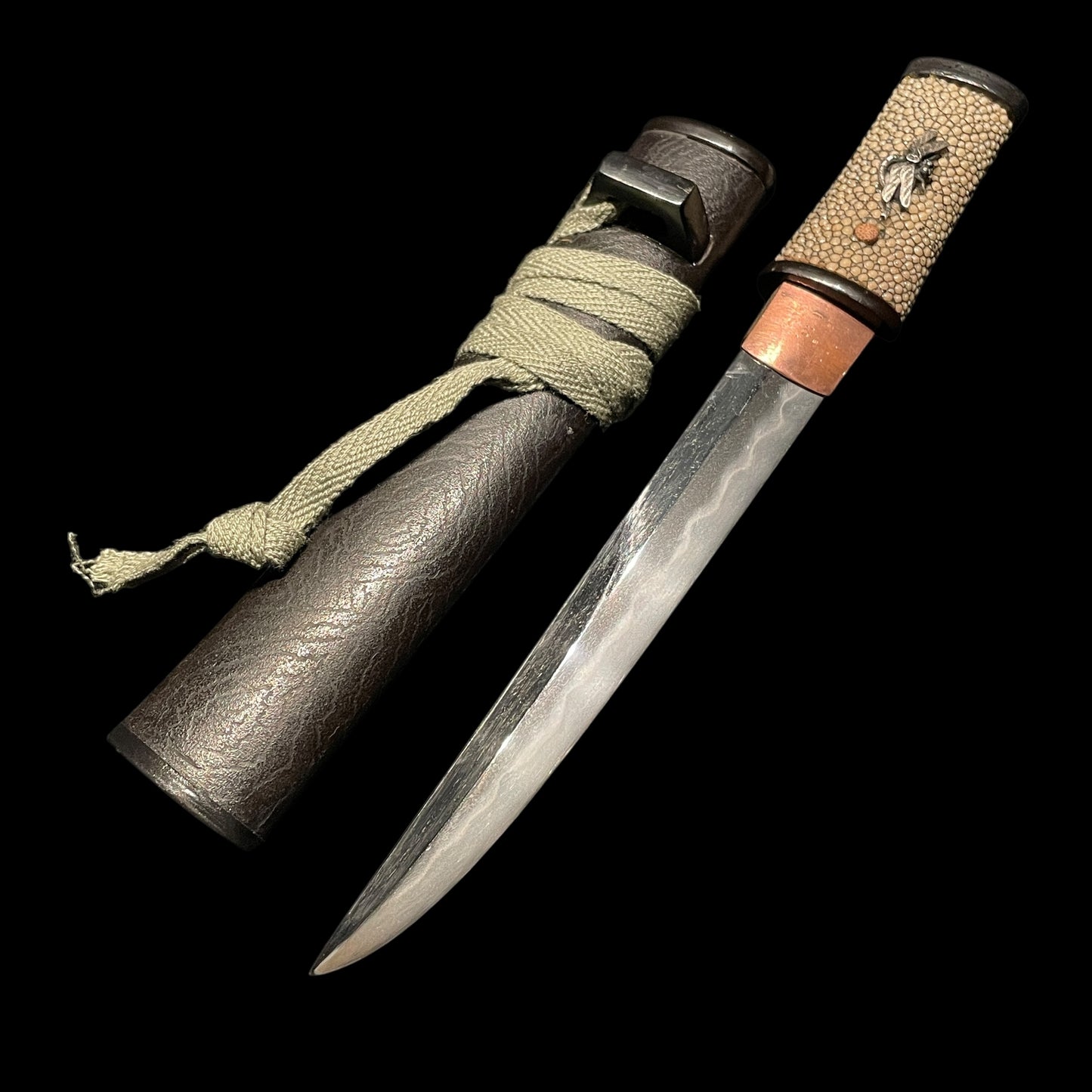 KANMURI-OTOSHI 冠落造 TANTO, 道晴 Michiharu signed, Kachimushi Dragonfly Menuki,