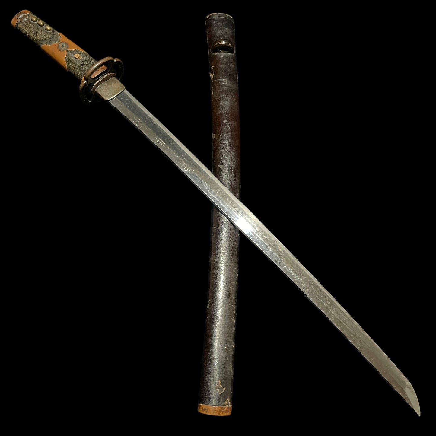 Karakizuka 唐木柄 Straight Wakizashi, Yamagane Tsuba 山銅鍔, Edo period mumei