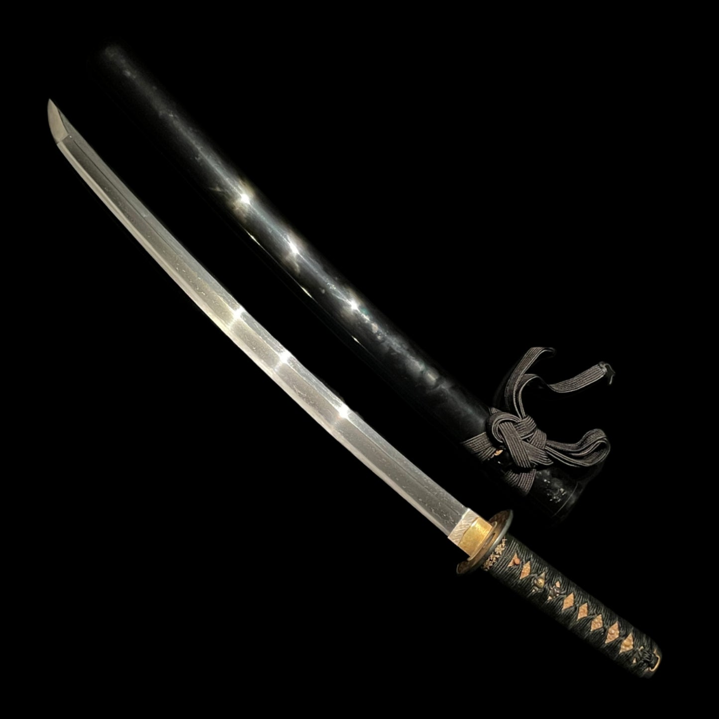 Authentic Black Wakizashi, Maple pine needles Shakudo Fuchikashira, Edo period