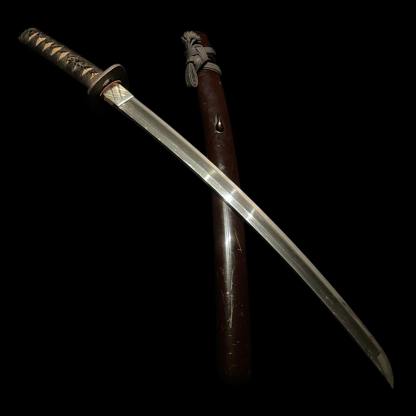 Landscape Fuchikashira 風景図縁頭, Oozori Wakizashi,  Signed Tsuba, Kashu Habaki