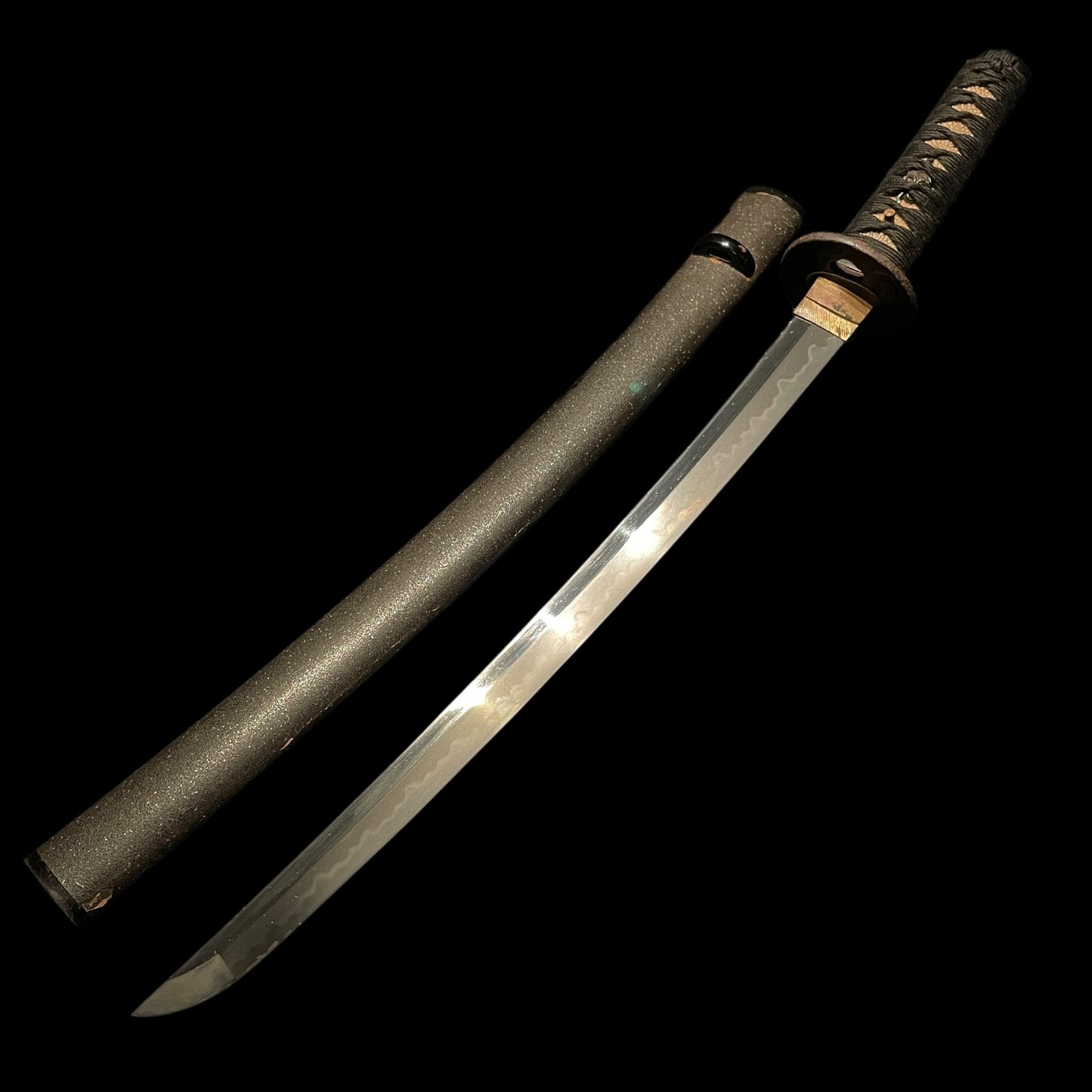 Goat Fuchi and Signed Tsuba WAKIZASHI, Tsuzumi 鼓 Menuki, Edo period mumei