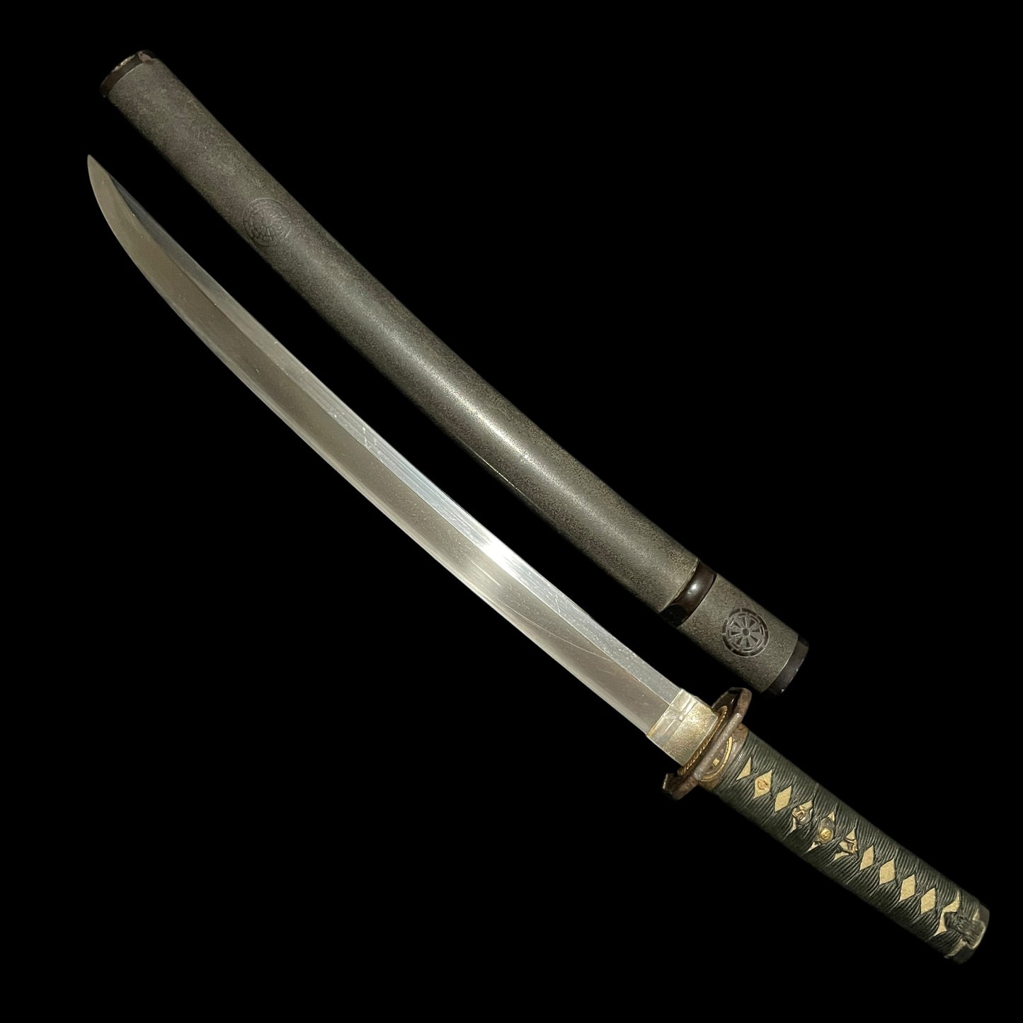 Naginata Naoshi Wakizashi, Kagemakie-Saya 陰蒔絵鞘, Thick Blade, Muromachi period mumei