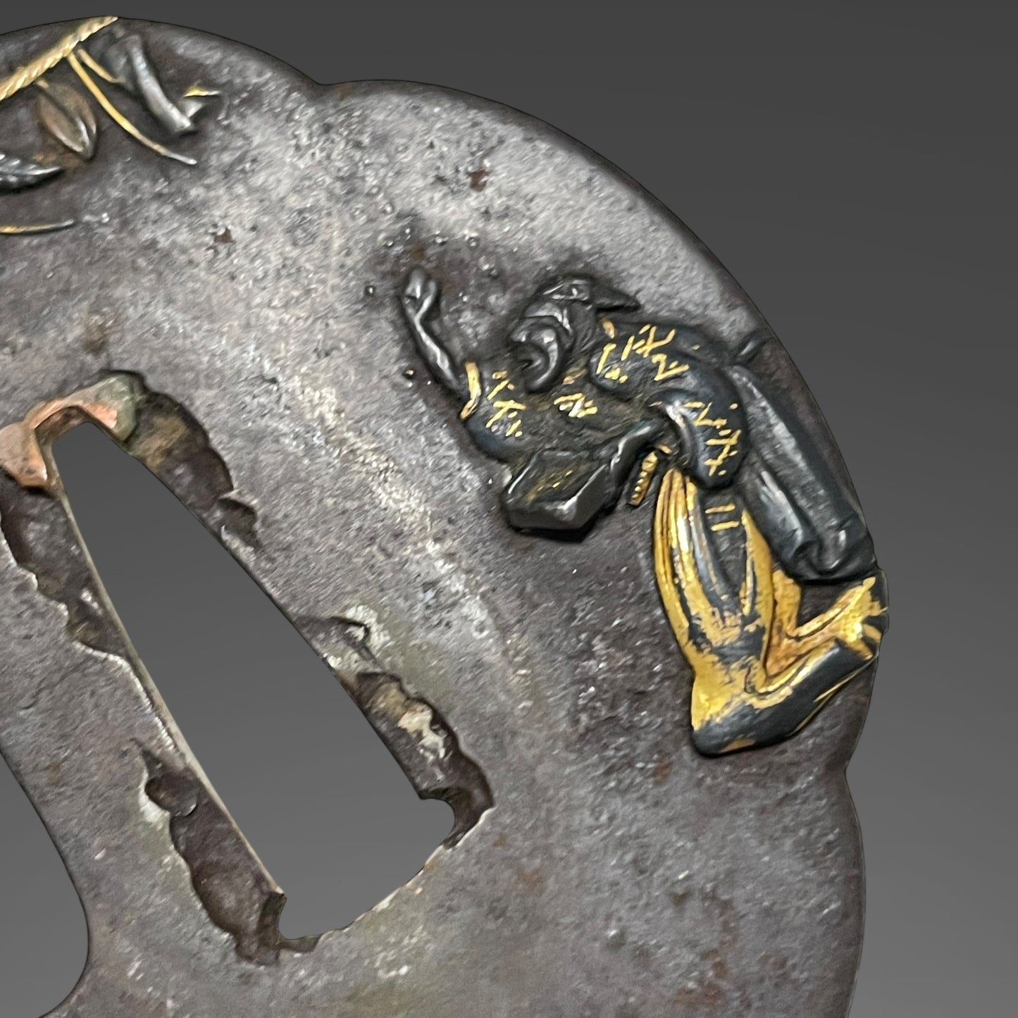Setsubun Mamemaki Tsuba 節分豆撒き図鍔, Dragon Fuchikashira Wakizashi, Edo period mumei