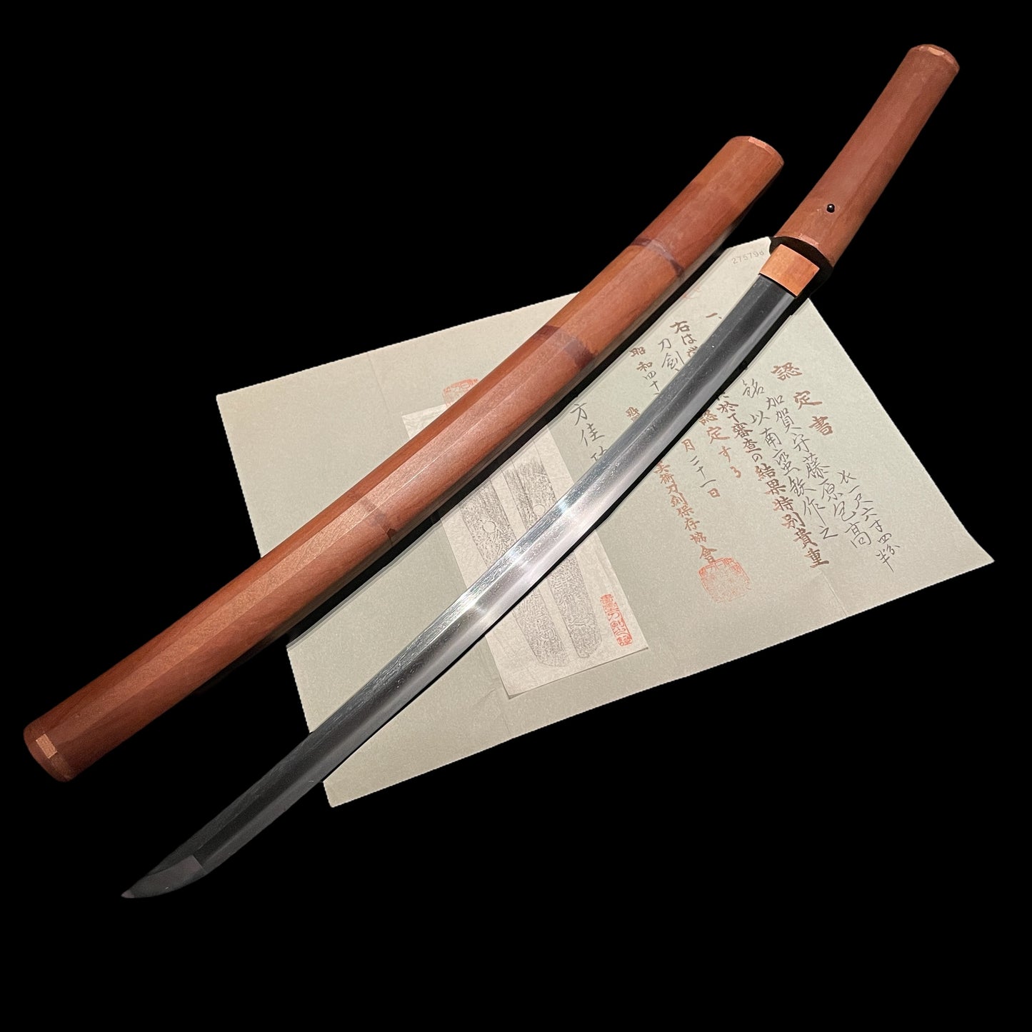 Nanbantetsu 南蛮鉄 Wakizashi, Kaganokami Fujiwara Kanetaka signed, NBTHK Certificate