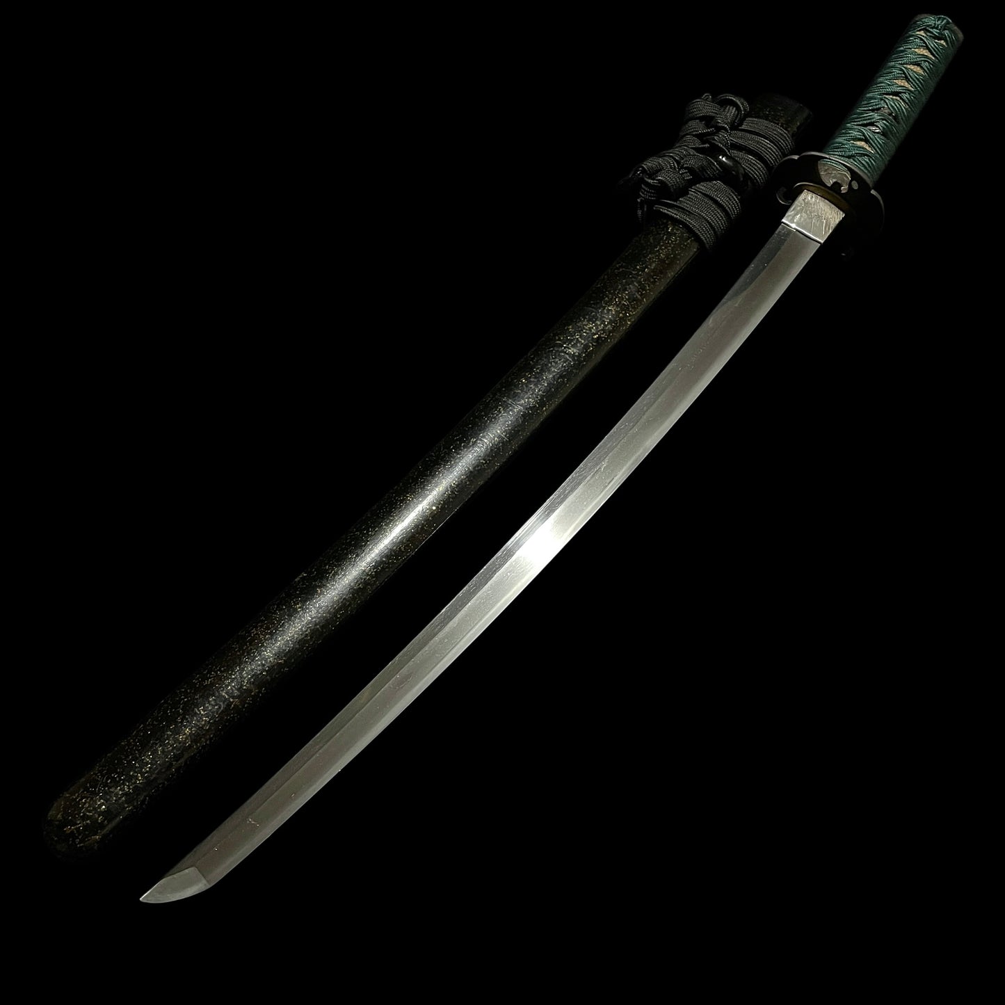 Shibuichi Fuchikashira, Black Wakizashi, Suguha 直刃 Hamon, Edo period mumei
