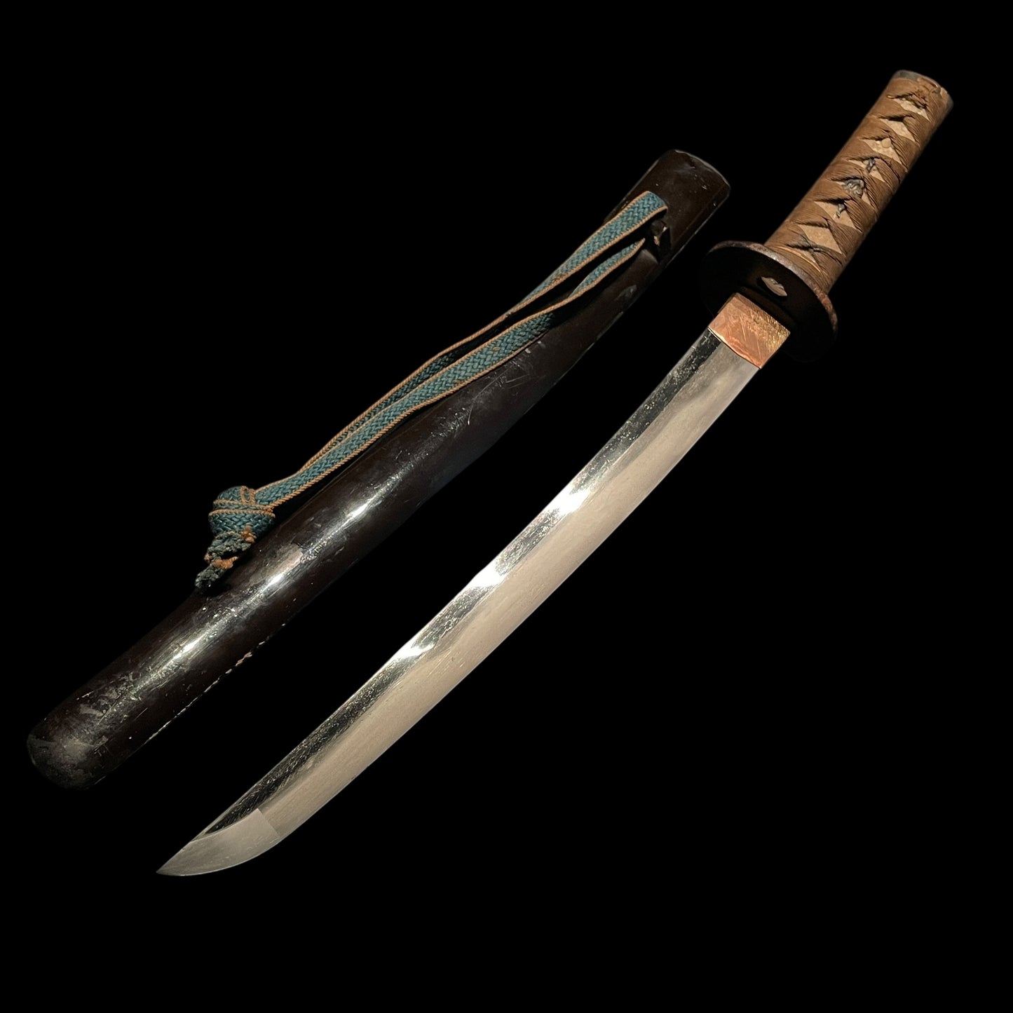 Short Wakizashi, Musha Fuchikashira 武者縁頭, Edo period mumei