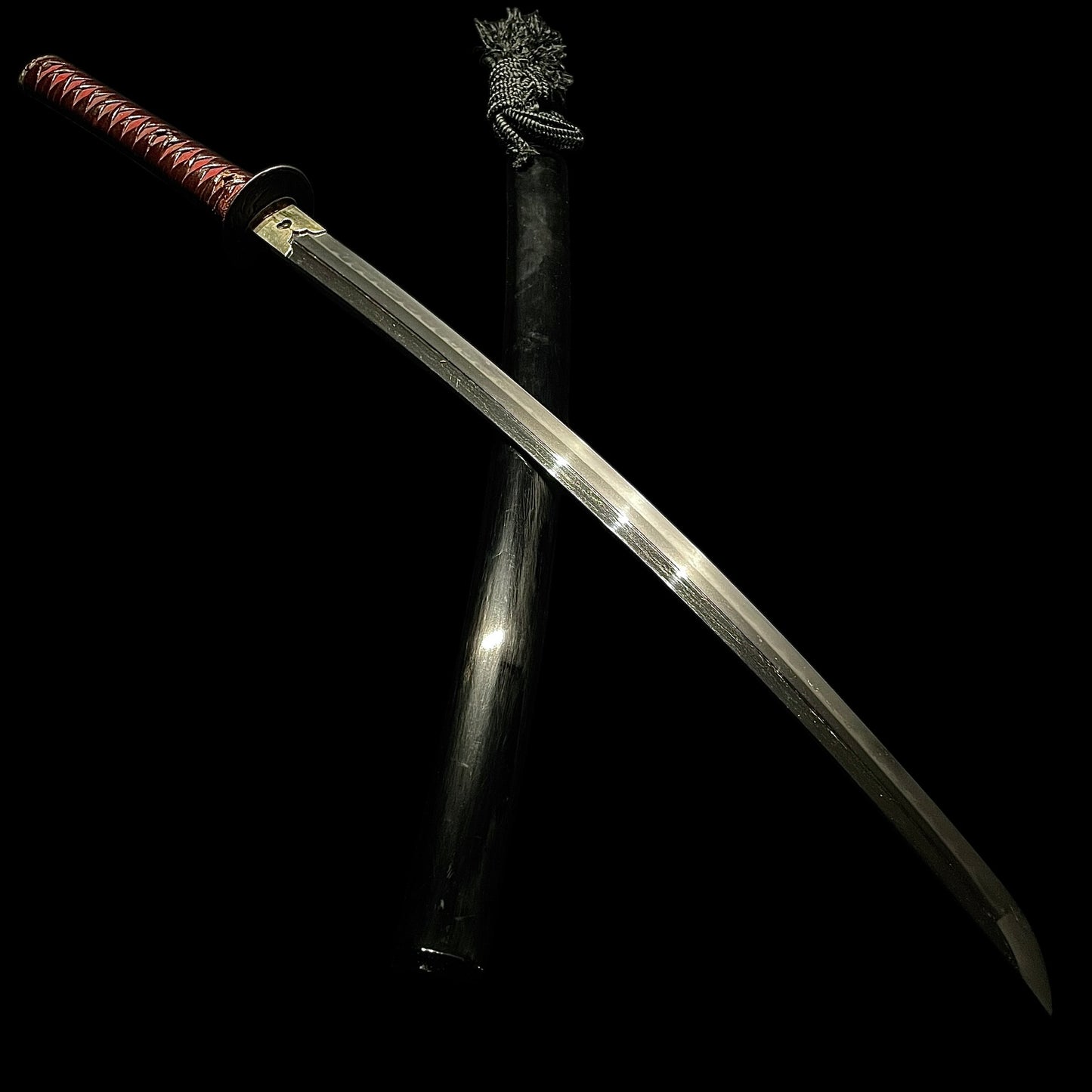 Long Wakizashi, Soebi 添樋, Waterfowl Tsuba, Wave Fuchikashira, Edo period mumei