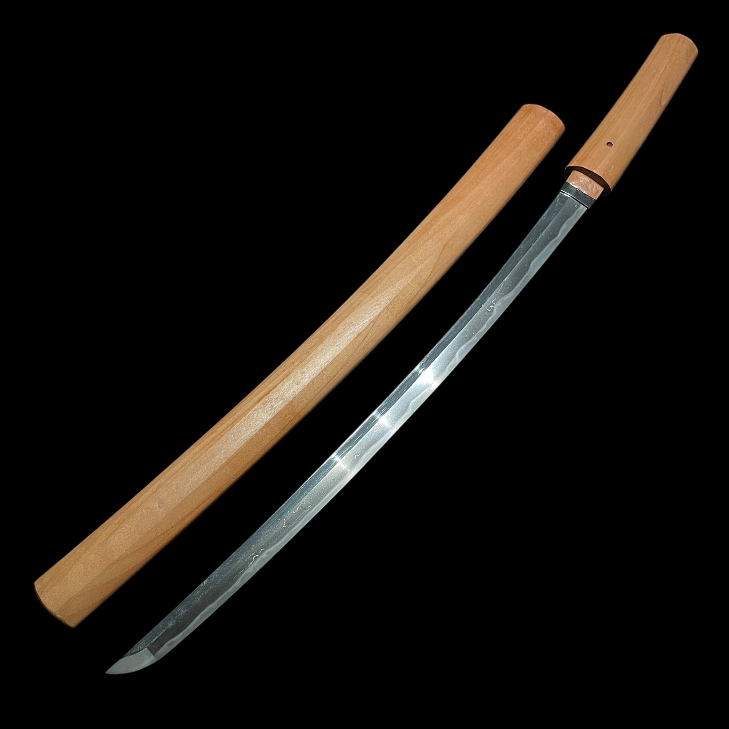 Midare-Hamon Wakizashi in Shirasaya, Edo period mumei, Shakudo and Copper Habaki