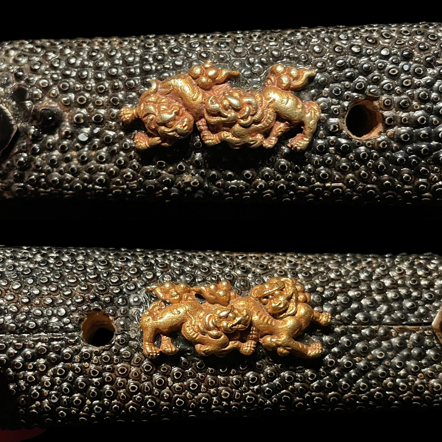 Unokubi-Zukuri 鵜首造 TANTO, Lion 獅子 Menuki, Edo period mumei