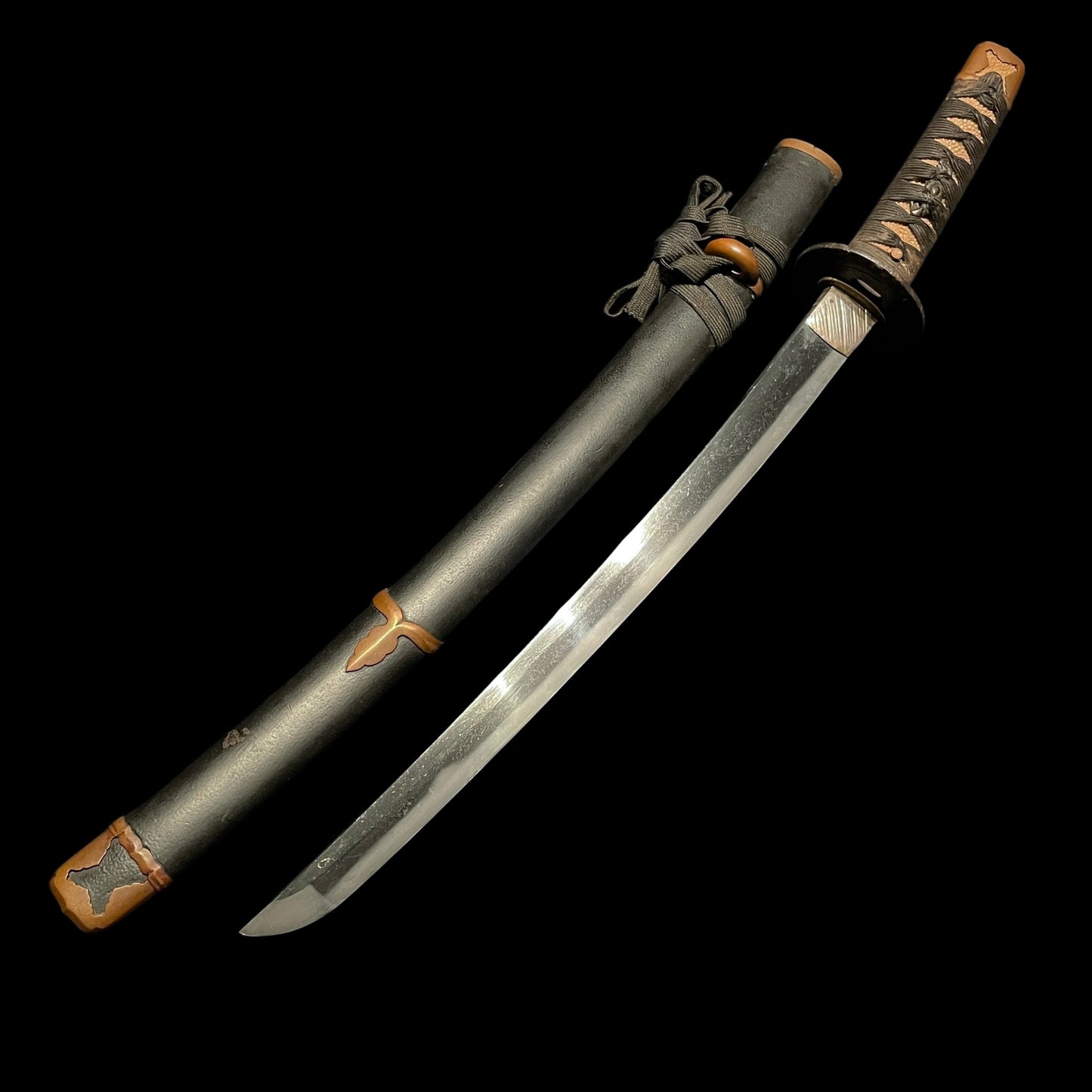 Handachi Koshirae Wakizashi 半太刀拵脇差, Copper Fittings, Tsukimirojin-Tsuba 月見老人鍔