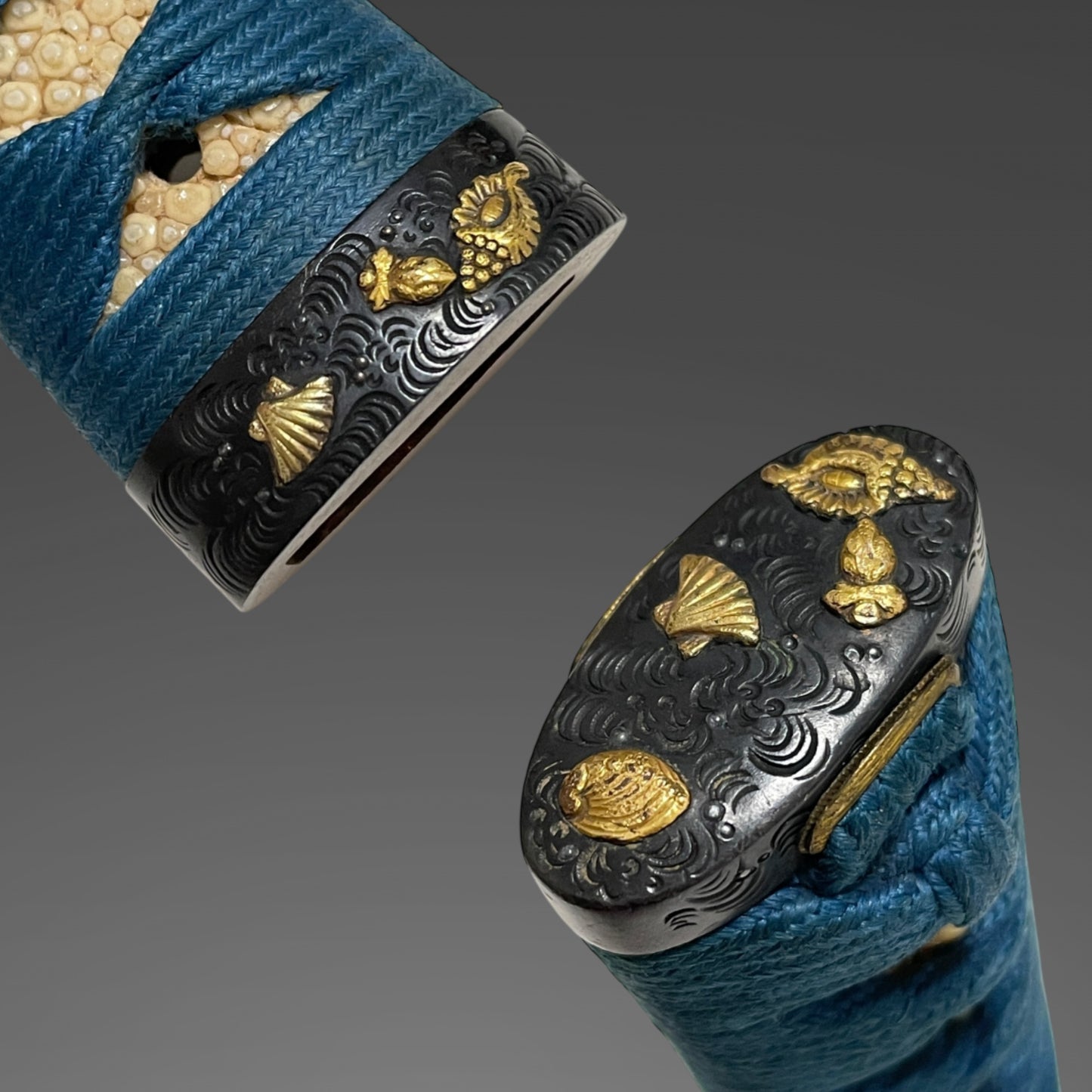 Large Kissaki Wakizashi, Shell Fuchikashira 貝縁頭, Edo period mumei