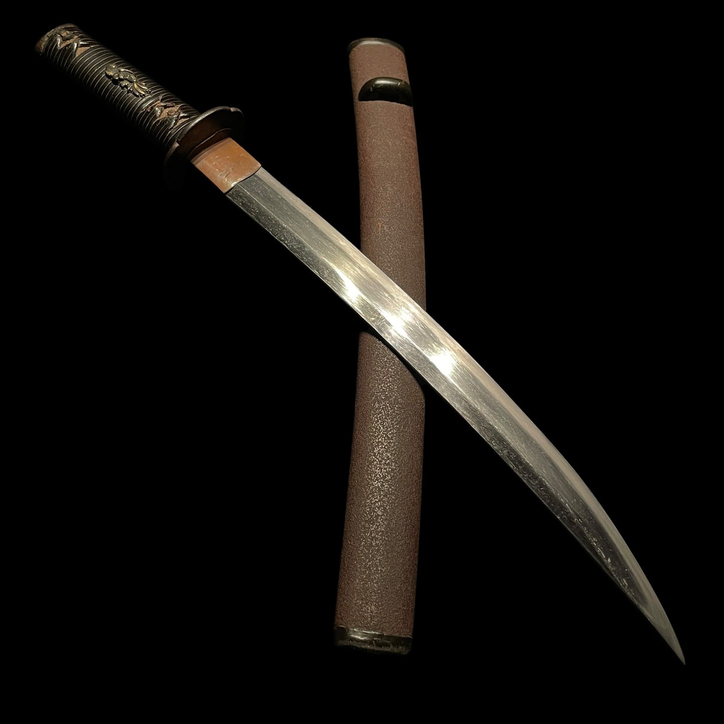 Naginata-Naoshi Style Wakizashi, Chikushuju Sa 筑州住左 signed, Kawamaki Tsuka