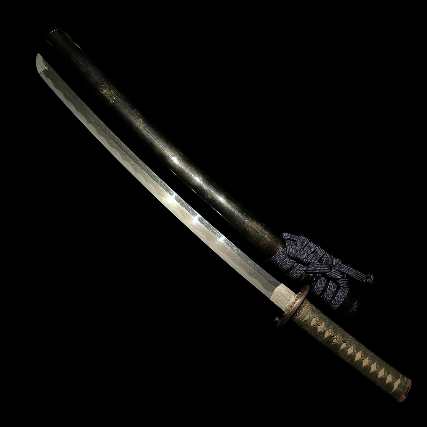 Pine needles Copper Fuchikashira, Bishuosafune Arimitsu signed Long Wakizashi