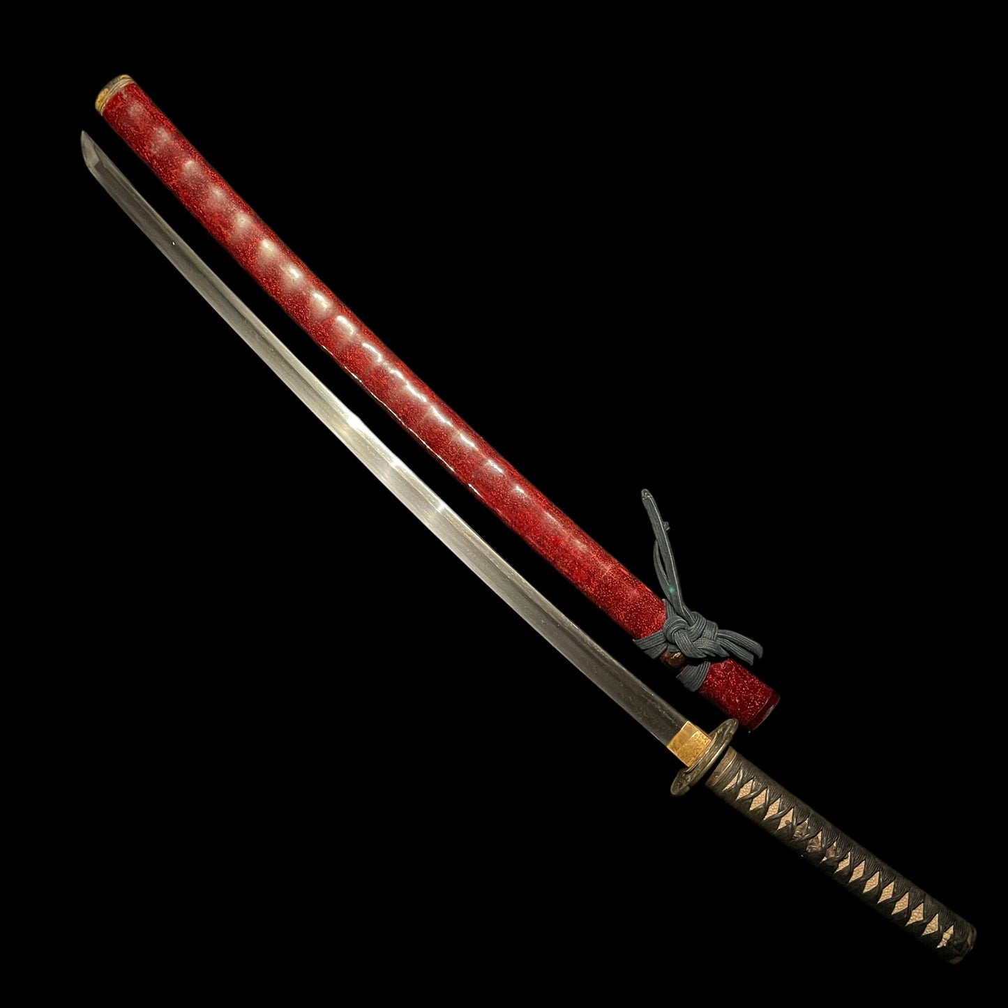 Red Long KATANA, Bat Fuchikashira, Dragon Tsuba, Inrokizami-Saya 印籠刻鞘, Edo period mumei