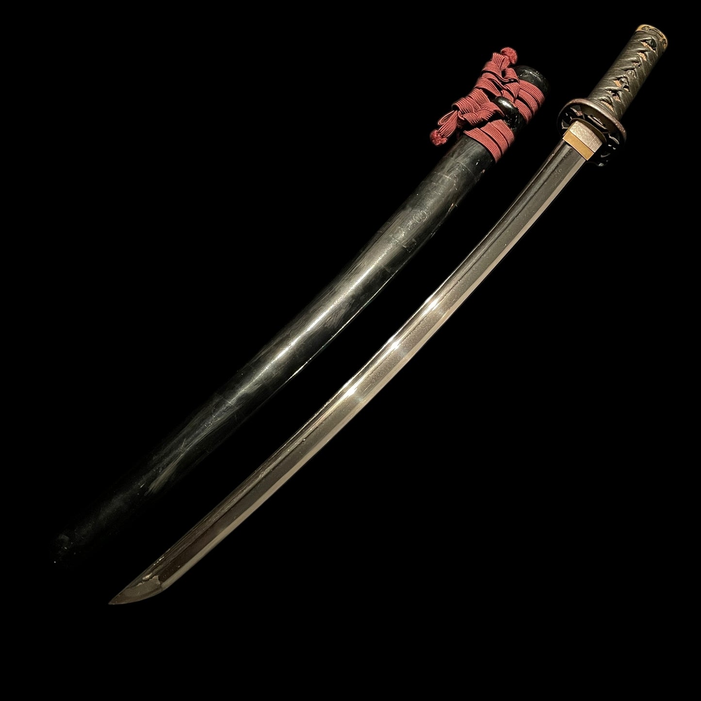 Bohi 棒樋 Long Wakizashi, Iron Sukashi Tsuba, Edo period mumei