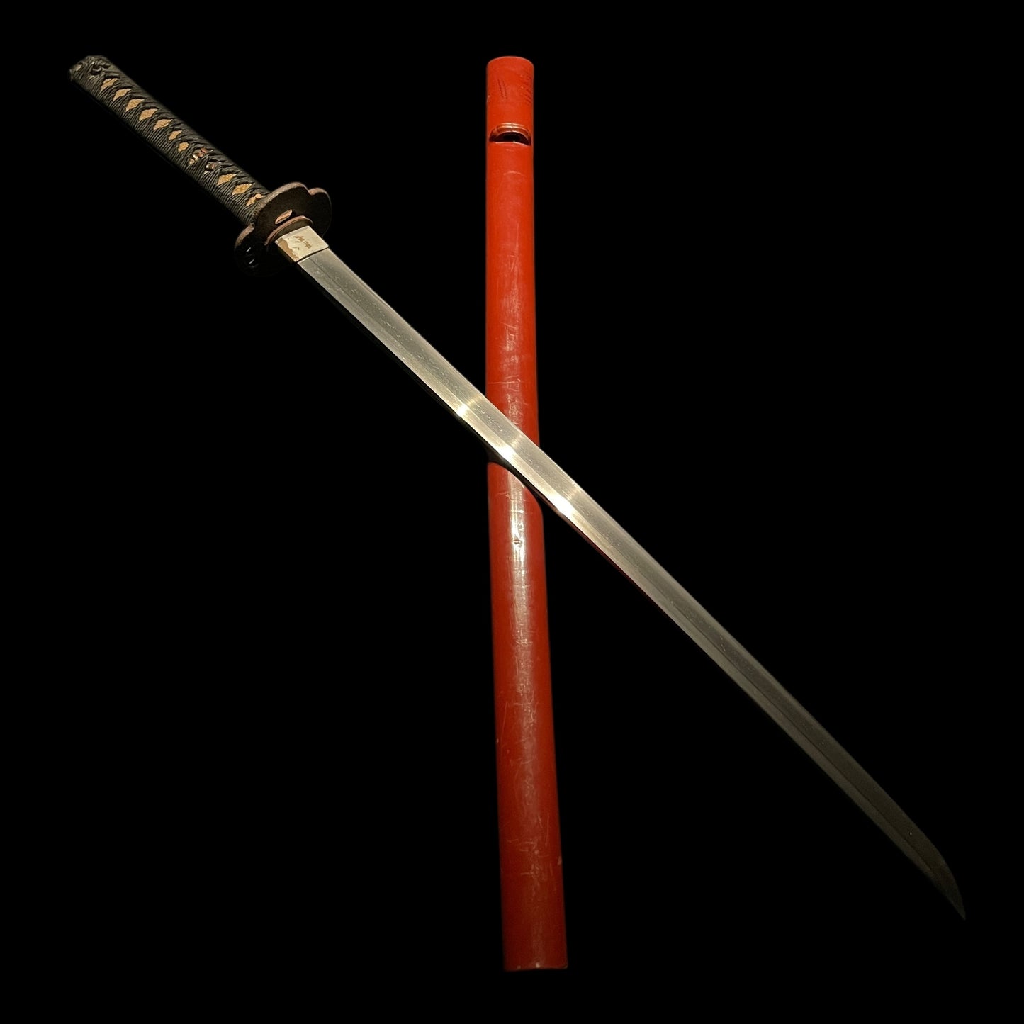 Straight Blade RED KATANA, Flower Fuchikashira, Edo period mumei