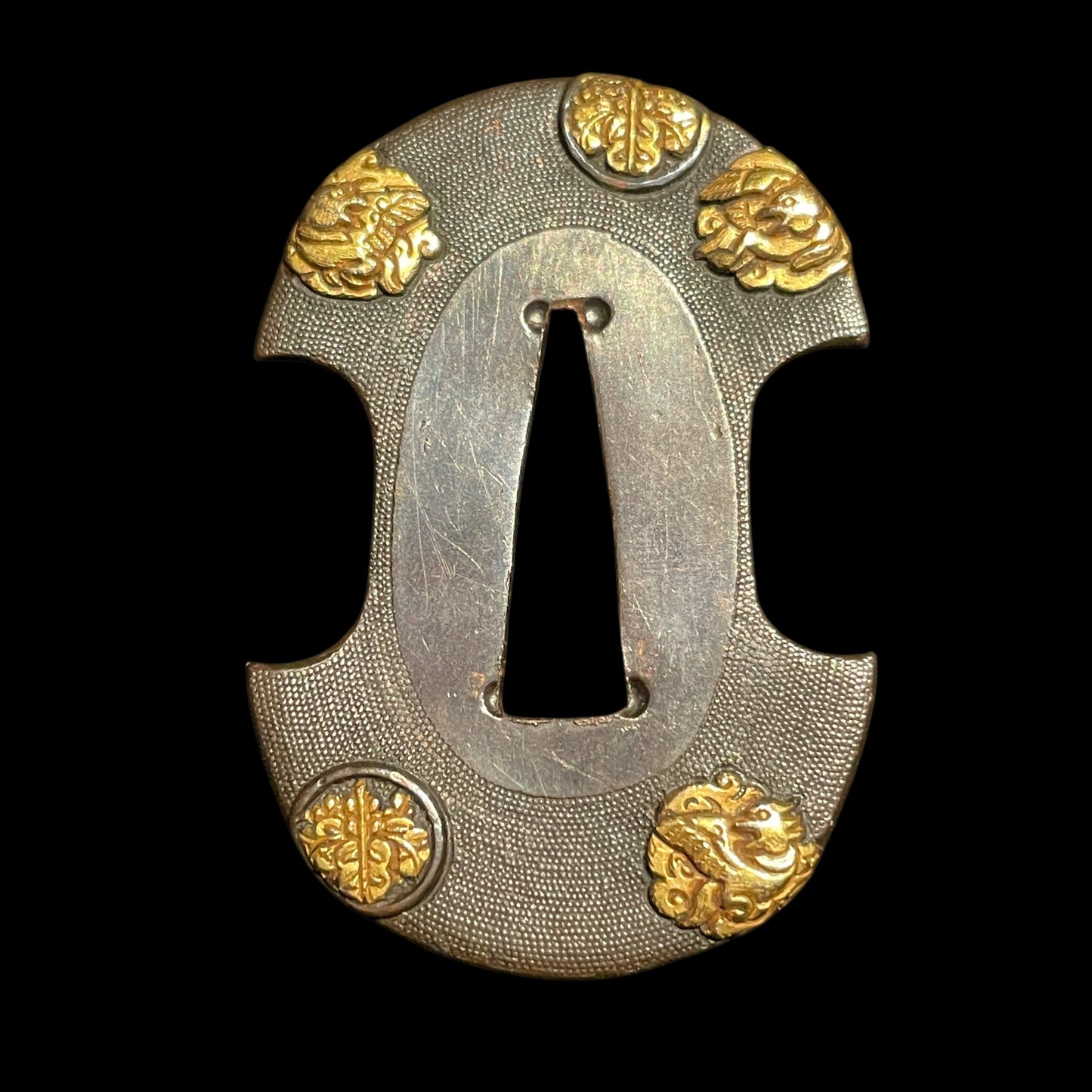 Bizenkoku Tomomitsu 備前國友光 signed TANTO, Yoshioka 吉岡 style Shakudo TSUBA